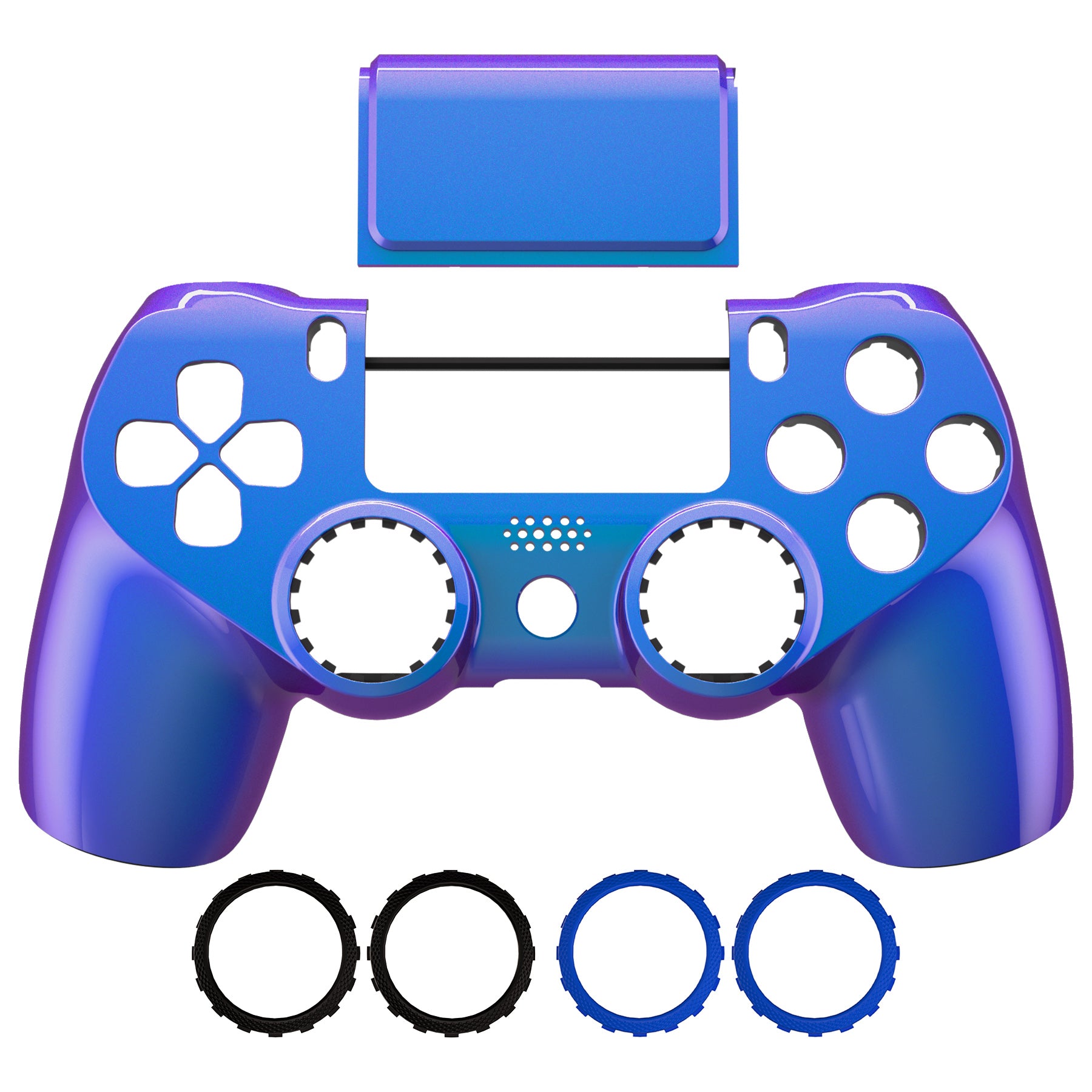 eXtremeRate Ghost Redesigned Front Housing Shell with Touch Pad - Compatible with PS4 Slim/Pro Controller (JDM-040/050/055) - Chameleon Purple Blue | Replacement Cover for Enhanced Gaming Experience