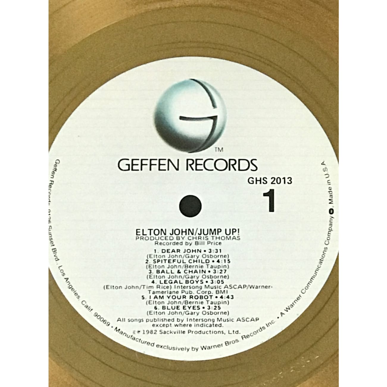 Elton John Jump Up! RIAA Gold Album Award Presented to Bernie Taupin - Rare Collectible Music Memorabilia for Fans & Display