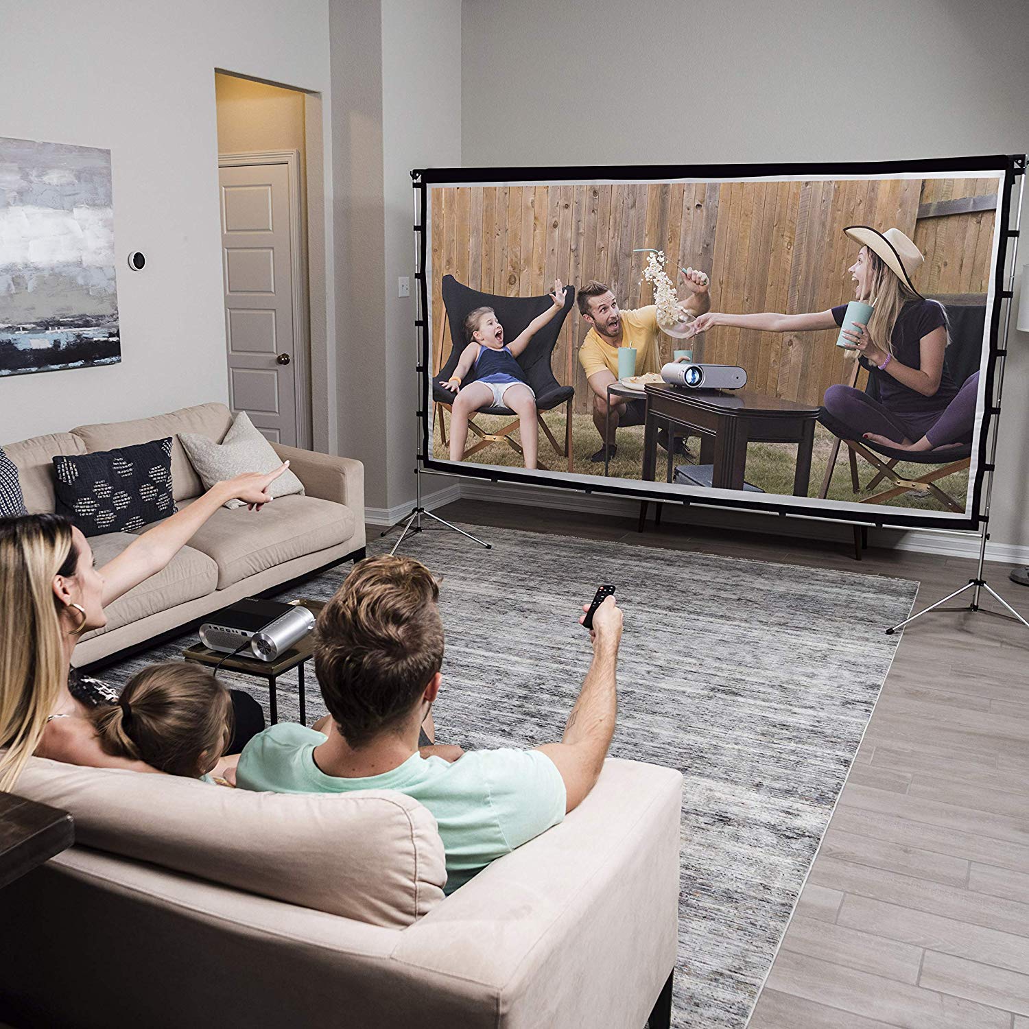Vamvo 100 Inch Portable Projector Screen with Stand - Indoor Outdoor Movie Screen 16:9 HD 4K Ready - Includes Carry Bag & Aluminum Stand for Home Theater, Backyard, Camping and Outdoor Movie Nights