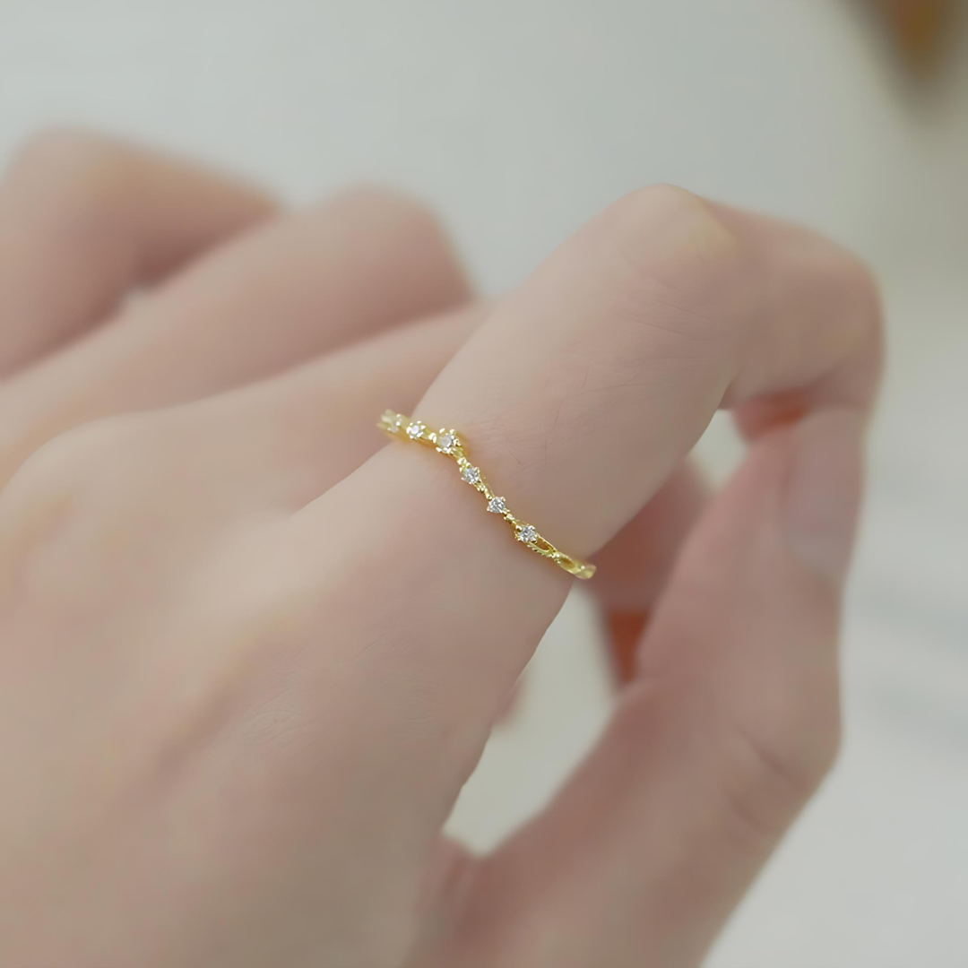18K Gold Curved Eternity Stackable Wedding Band Ring for Women - Dainty Minimalist V-Shaped Ring for Stacking, Anniversary Gift, Bridal Jewelry | Perfect for Everyday Wear, Date Nights & Special Occasions