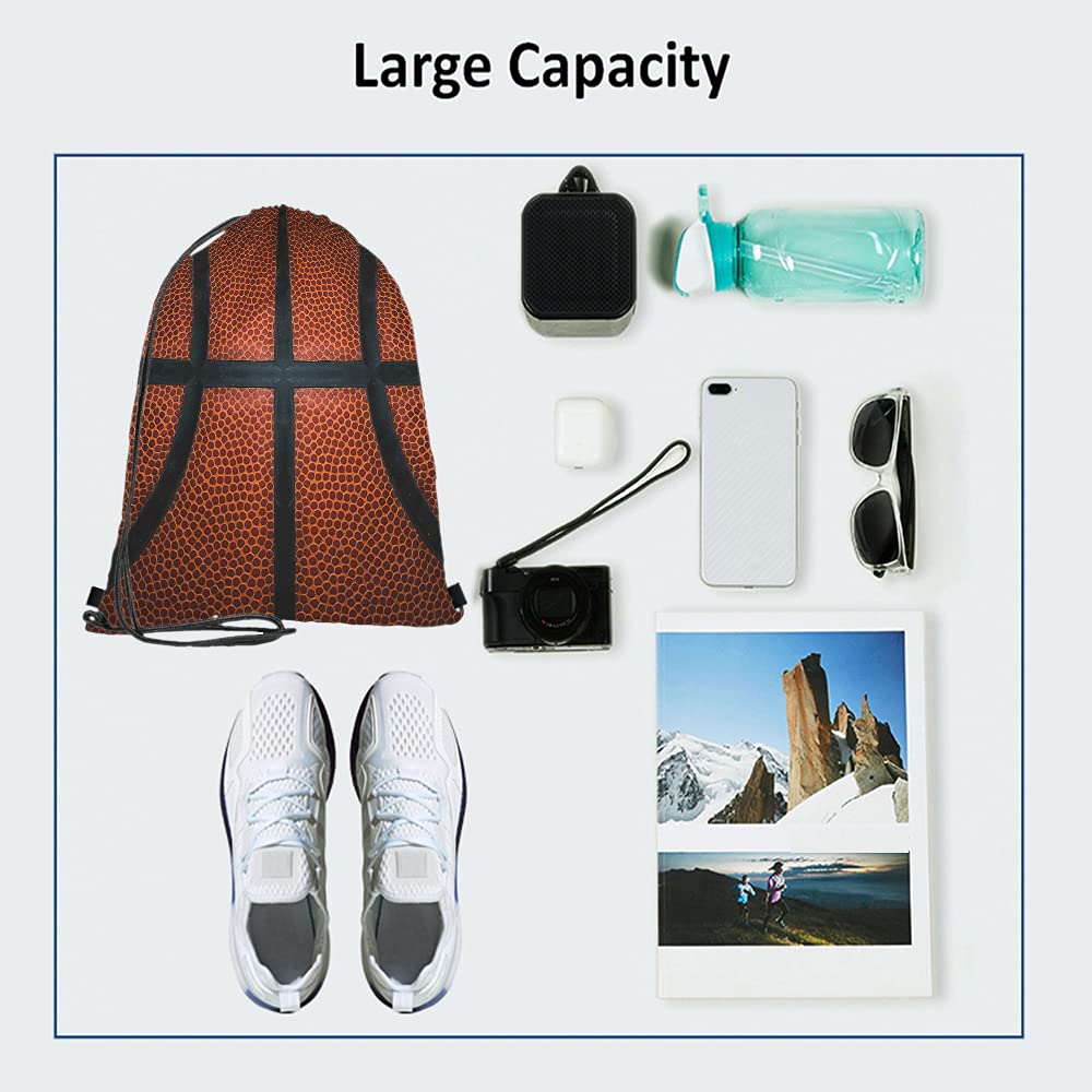 **Leather Texture Basketball Drawstring Backpack - Sport Gym Sack for Men & Women | Red & Black Team Colors | Perfect for Games, Practice & Travel**