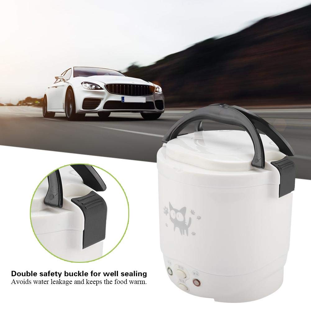 12V 100W Mini Rice Cooker Steamer - 1L Portable Electric Travel Rice Cooker for Car, Home & Office - Multi-Function Cooking & Steaming Lunch Box for Raw Food (White) - Perfect for Road Trips, Camping & Small Spaces