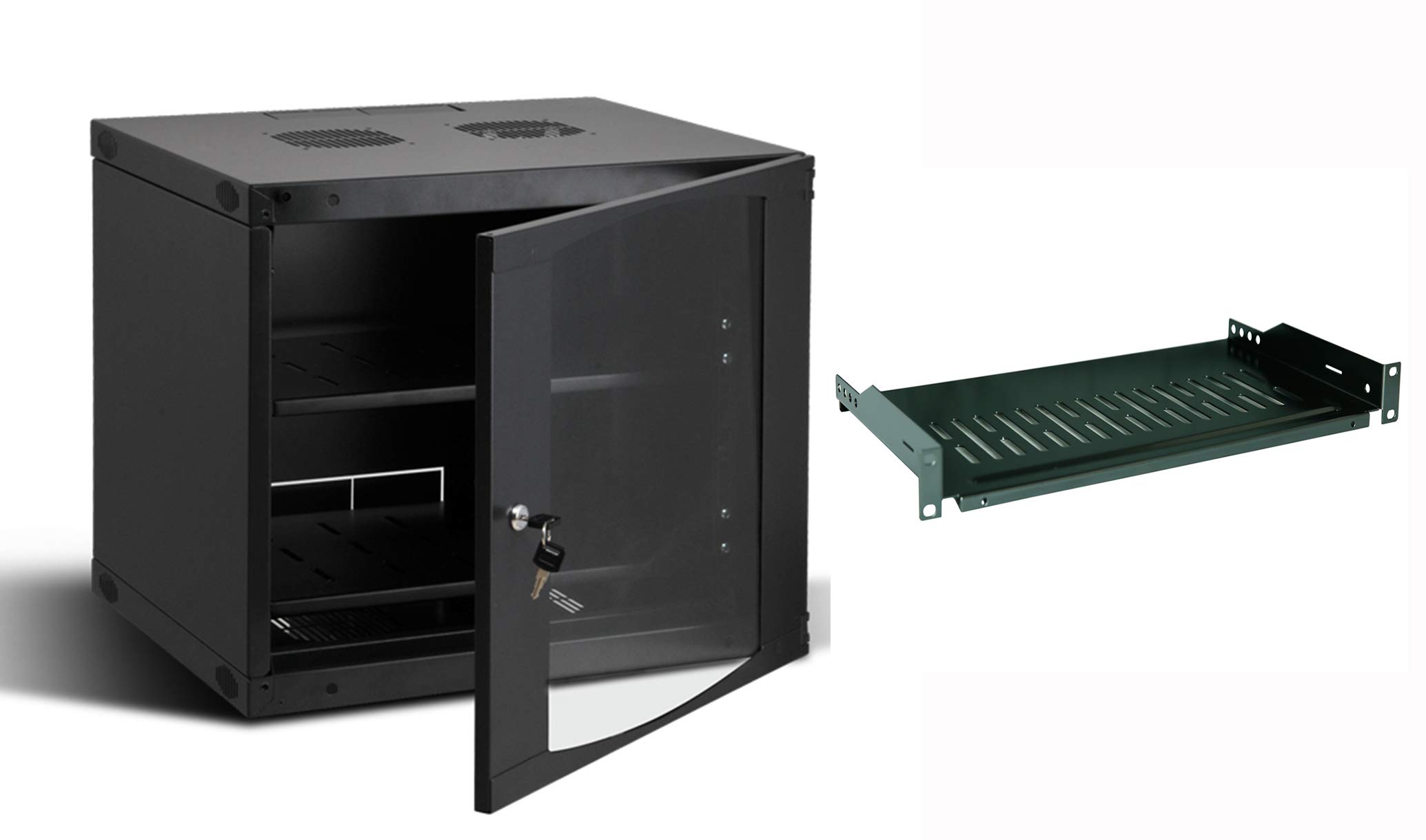 9U Wall Mount Network Server Cabinet Rack Enclosure - 450mm Deep with Plexiglass Door Lock & Cantilever Shelf | Ideal for Home Office, Data Centers & IT Closets | Durable Steel Construction for Secure Equipment Storage