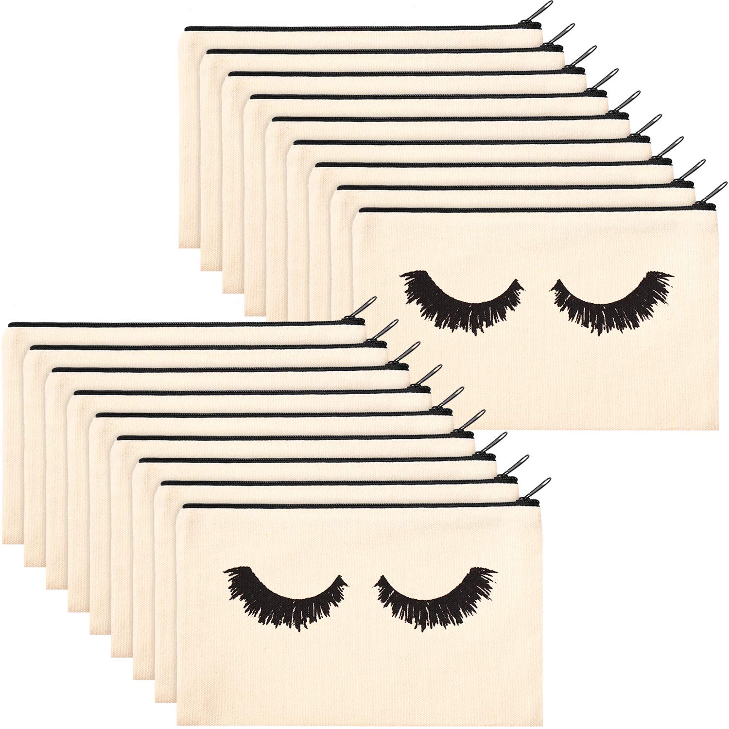 18-Piece Canvas Eyelash Makeup Bags with Zipper - Travel Cosmetic Pouches for Women & Girls (Beige, Small) - Perfect for Lash Extensions, Beauty Storage & Toiletry Organization