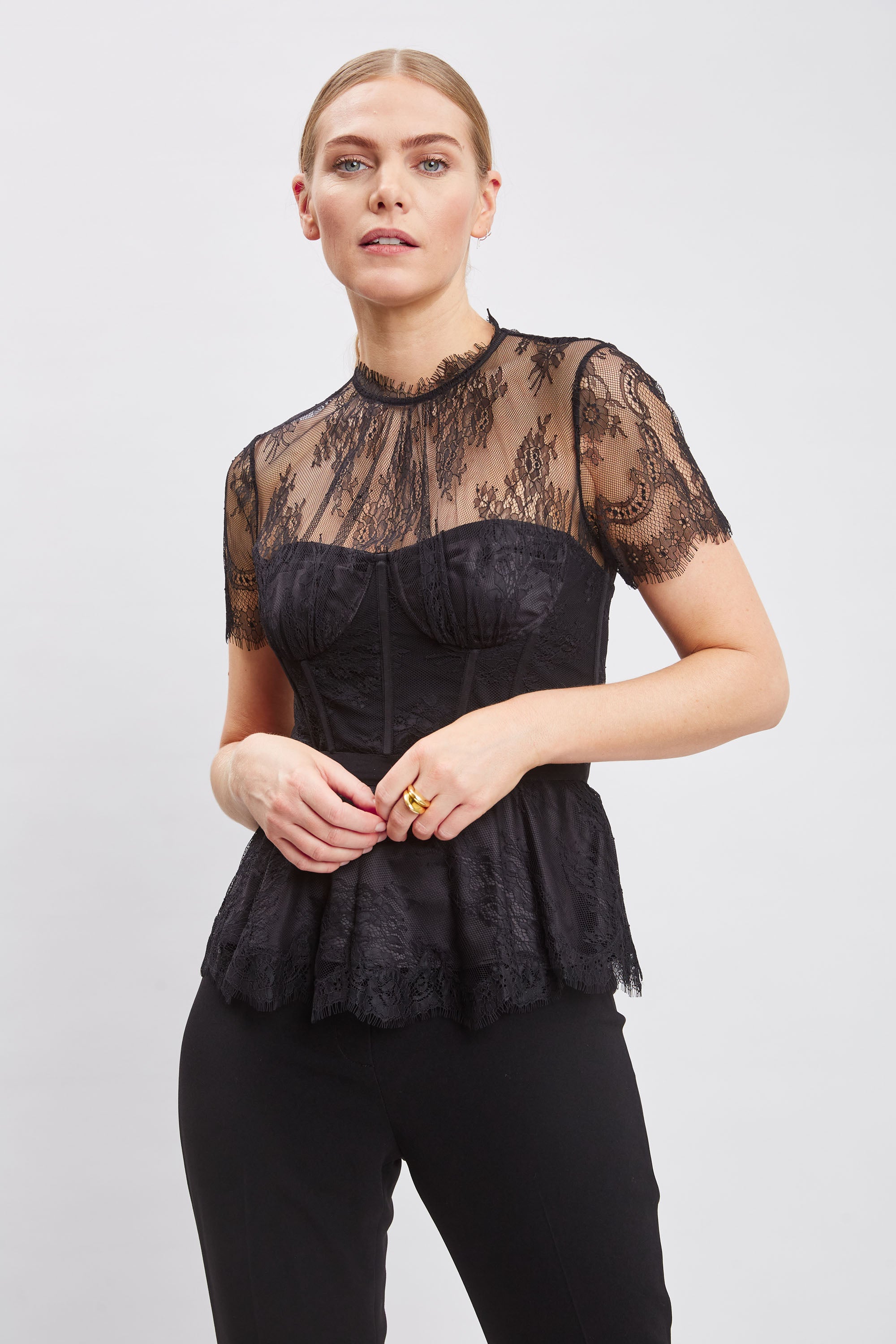 Elegant Black Lace Corset Top E2045505 for Women - Perfect for Evening Parties, Date Nights & Special Occasions