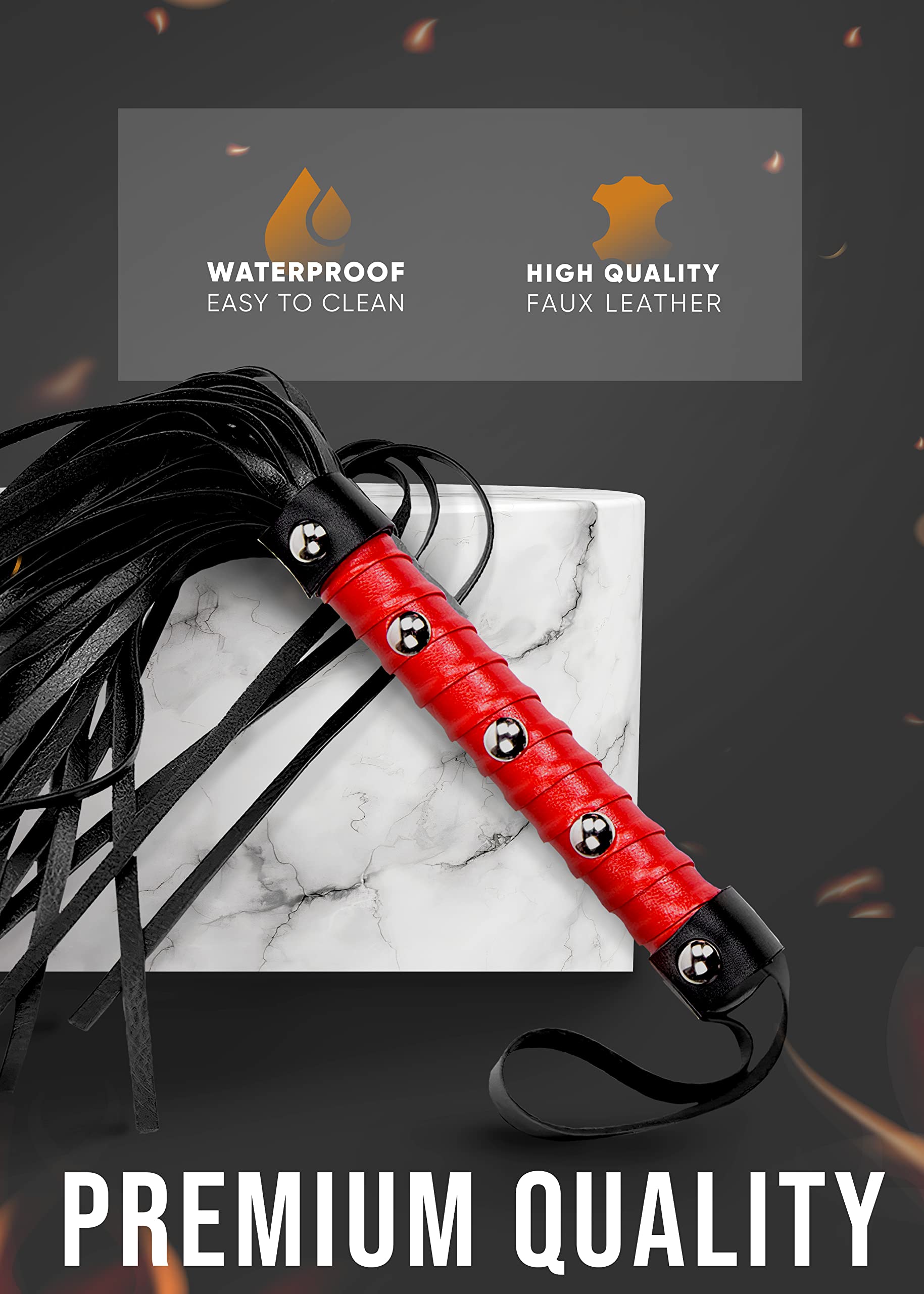 BDSM Starter Kit - Black Faux Leather Crop & Red Whip Set with Double Slapper, Adult Spanking Paddle & Flogger for Couples Play | Sensual Bondage, Roleplay & Kink Accessories for Bedroom Fun