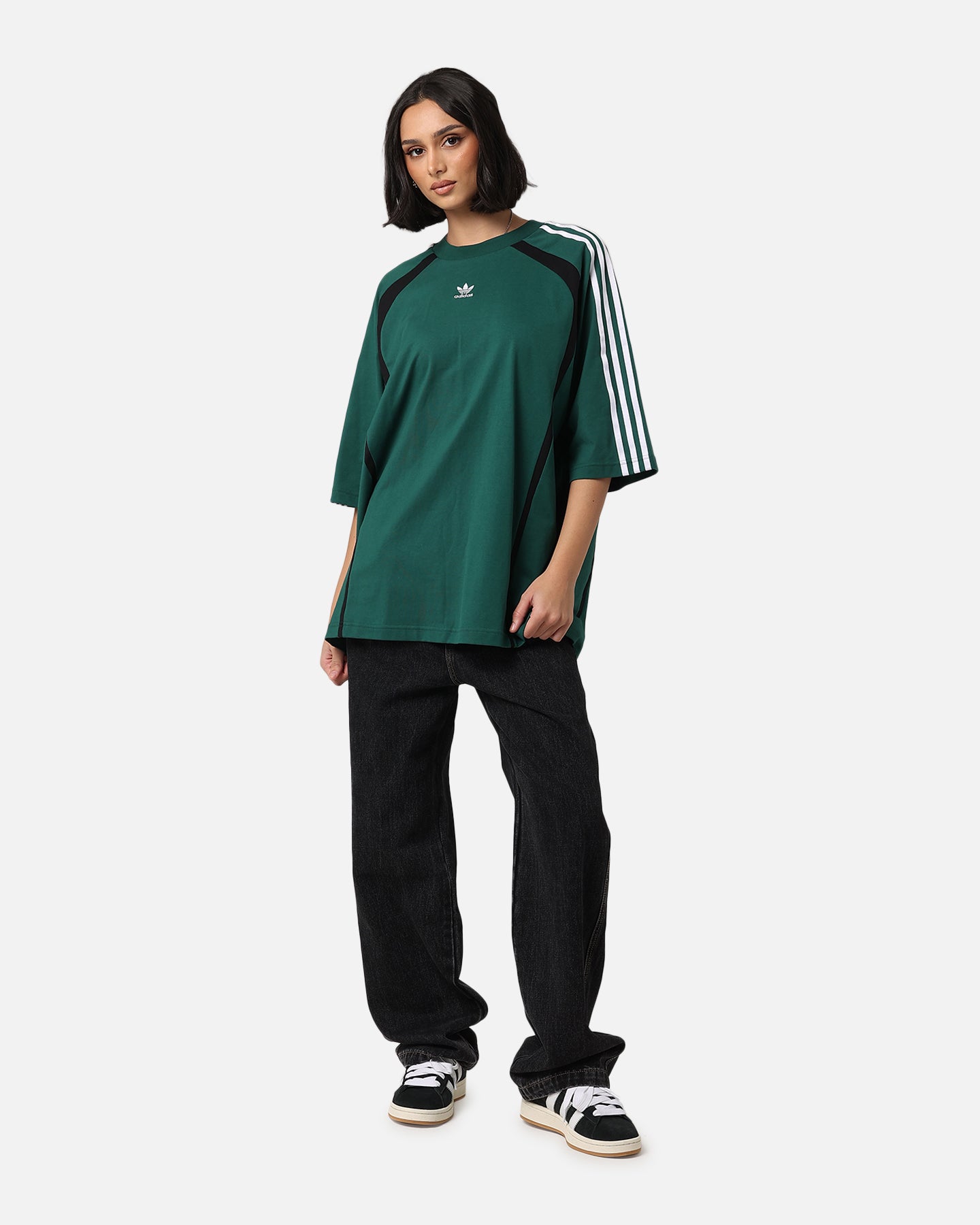 Adidas Oversized T-Shirt for Men & Women | Comfortable Cotton Crewneck Tee | Collegiate Green | Casual Streetwear & Loungewear for Everyday Wear