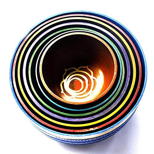 Chakra Healing Tibetan Singing Bowl Set - 7 Chakra Colors with Symbols (2.5