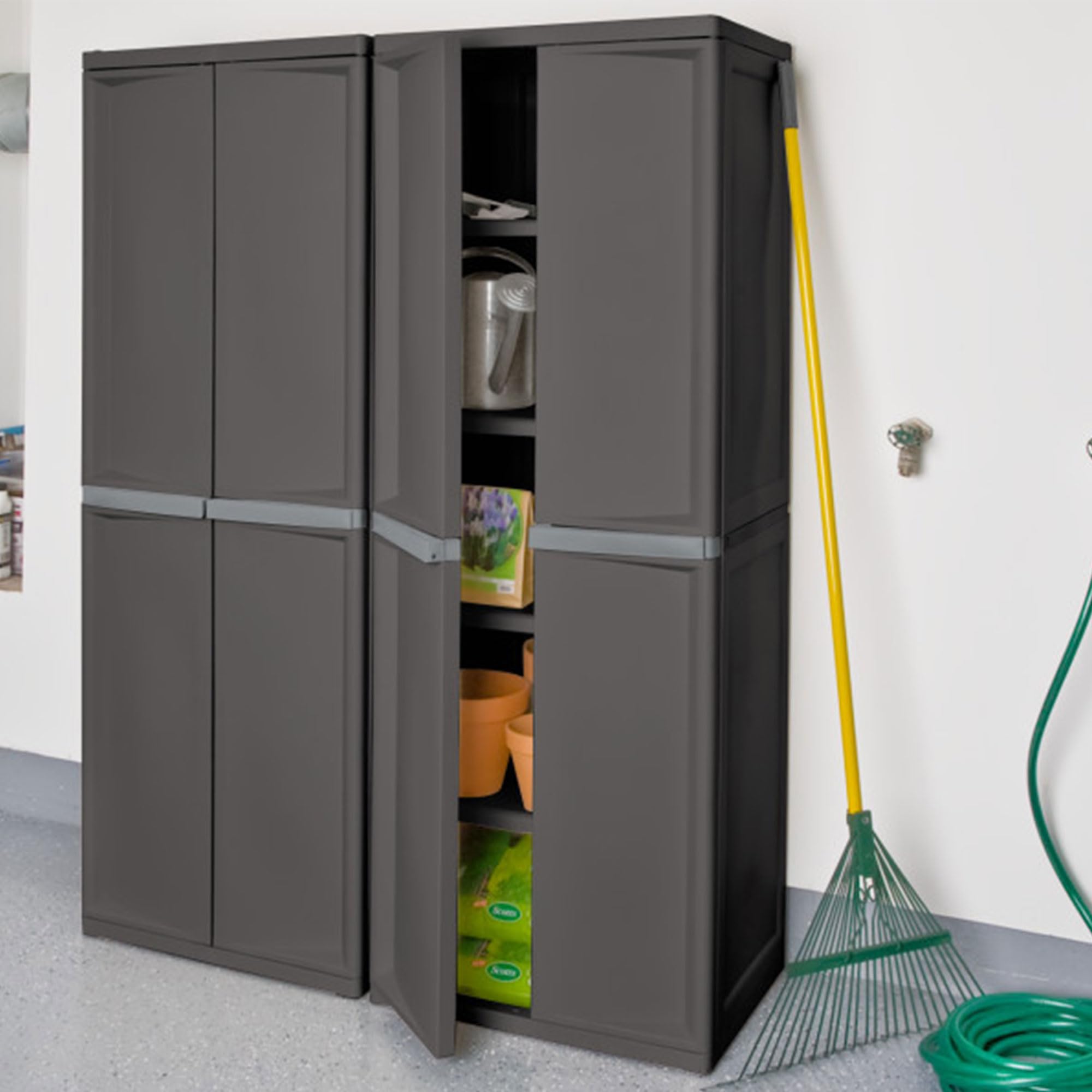 Sterilite 2-Pack Storage Cabinet with 4 Shelves - Gray Organizer for Garage, Pantry, Kitchen & Home Organization - Perfect for Storing Tools, Food Supplies & Household Items