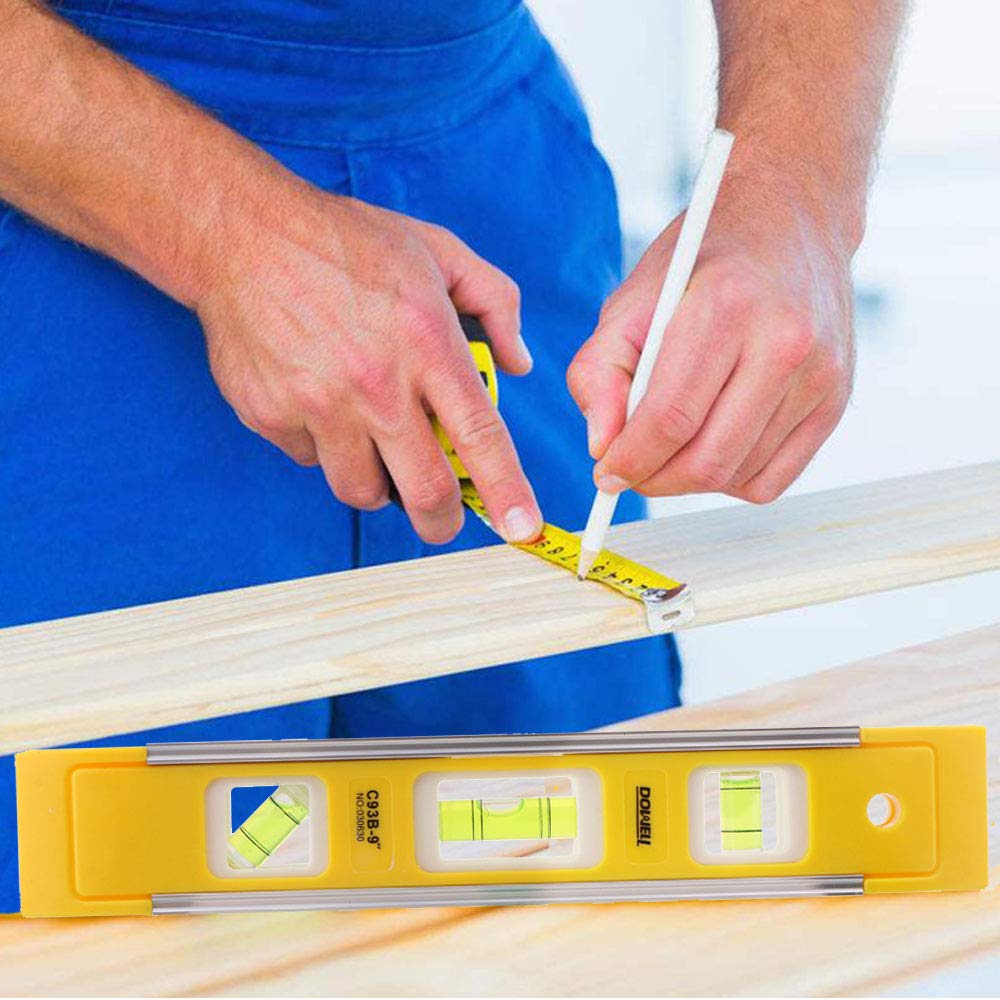 DOWELL 9 Inch Magnetic Box Torpedo Level (3 Pack) - 3 Vials (45°/90°/180°) Shock Resistant for Precise Measuring - Perfect for Construction, Carpentry, and DIY Home Projects