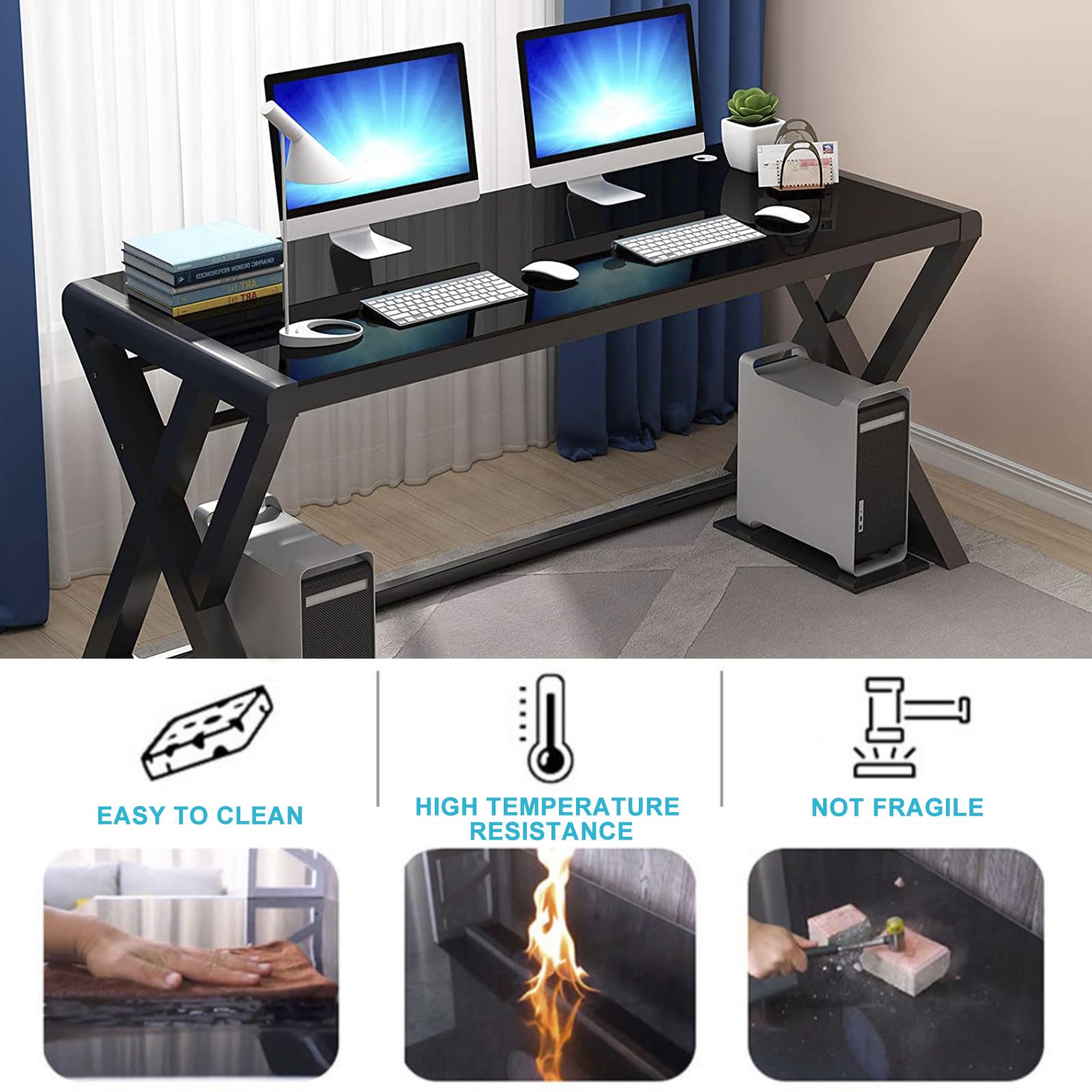 Modern Glass Top X-Frame Computer Desk - 55.1