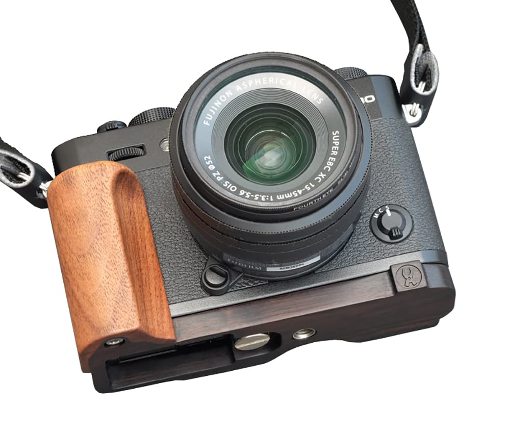 Handmade Walnut Wooden Camera Hand Grip & L-Plate Holder for Fujifilm X-T30 XT30 - Ergonomic Support for Photography & Videography