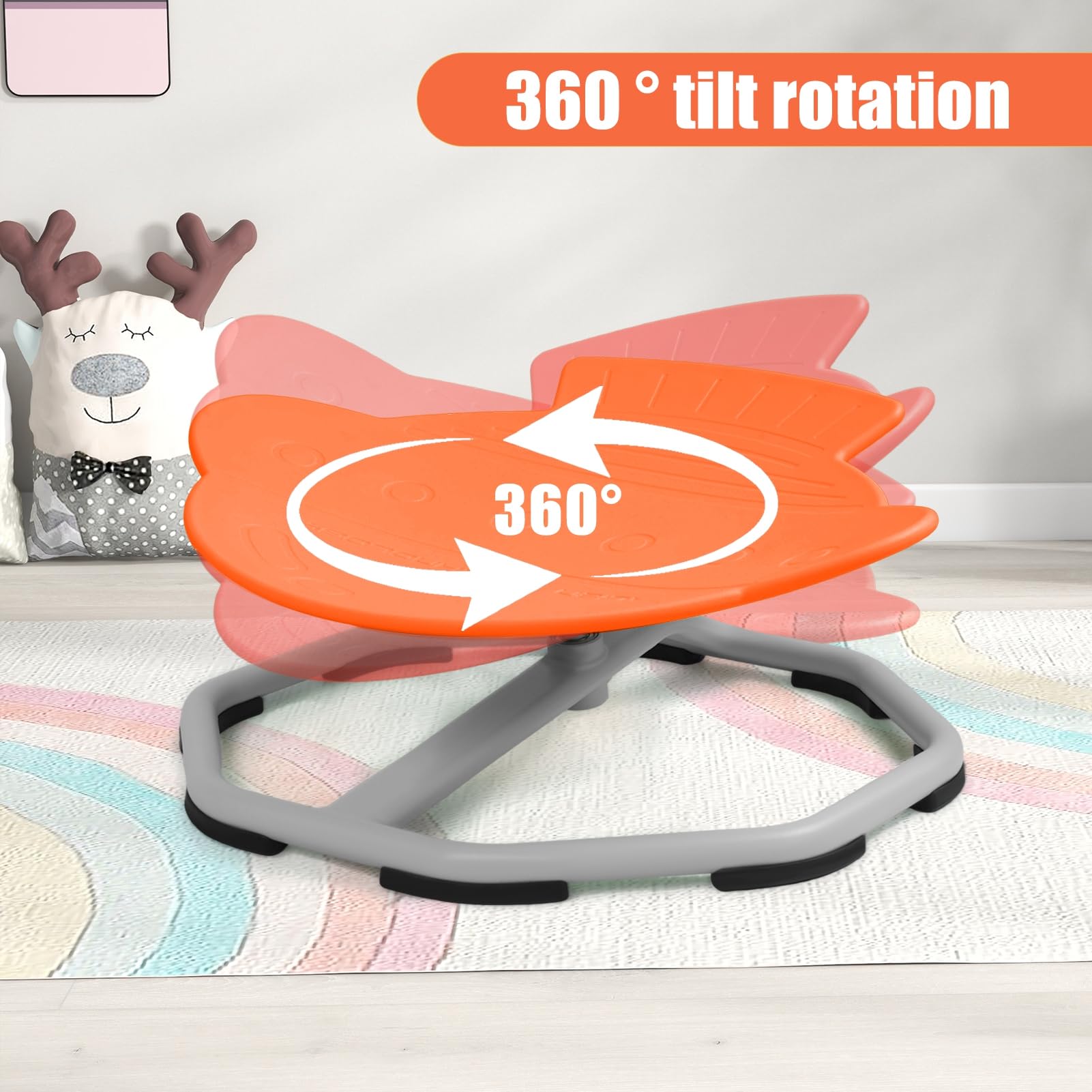 Best Spinning Chair for Kids - Sensory Swivel Chair for Body Coordination Training, Wobble & Spin Toy Seat (Orange) - Perfect for ADHD, Autism Therapy & Classroom Sensory Activities