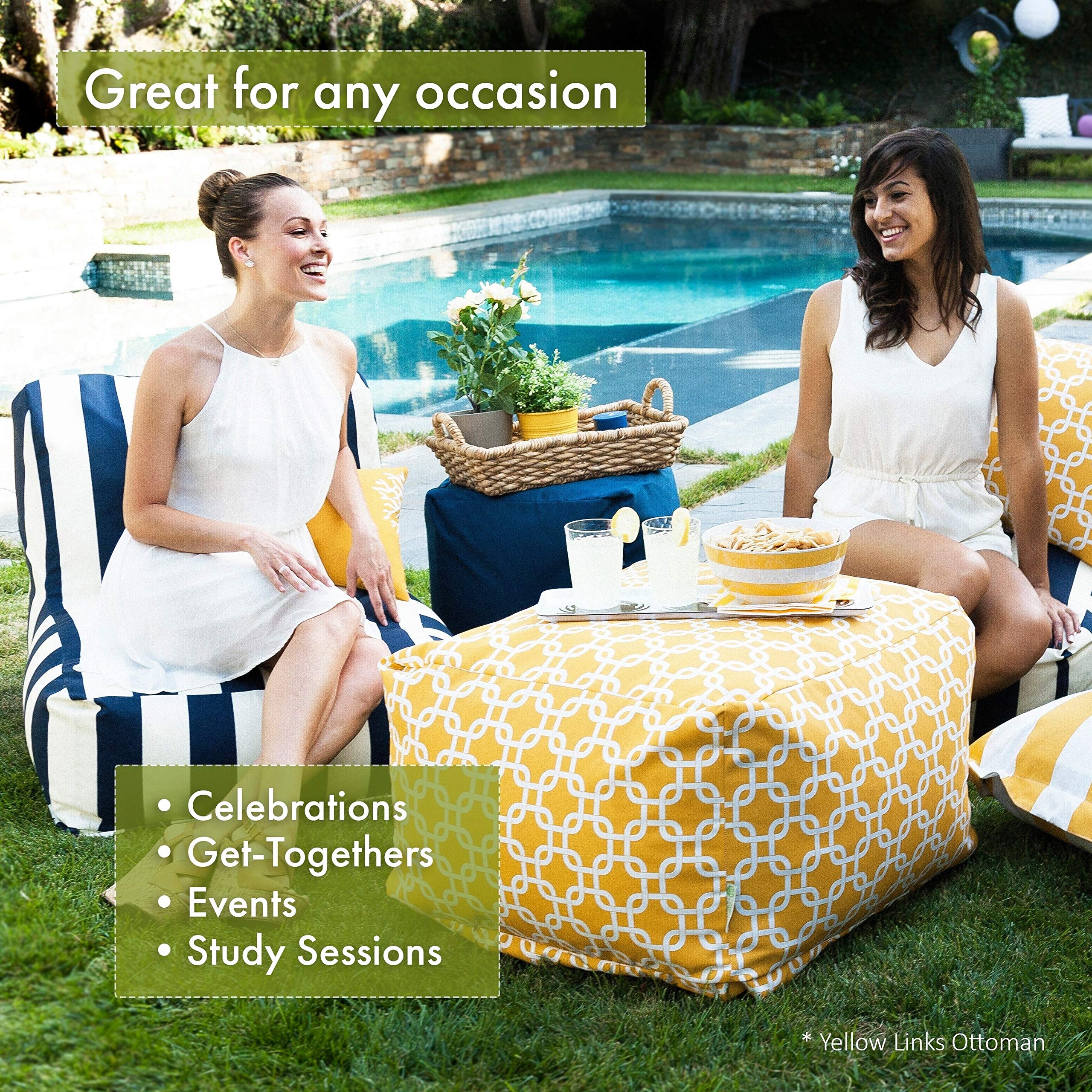 **Majestic Home Goods Large Citrus Ikat Dot Ottoman - Stylish Footrest, Extra Seating for Living Room, Bedroom & Office**