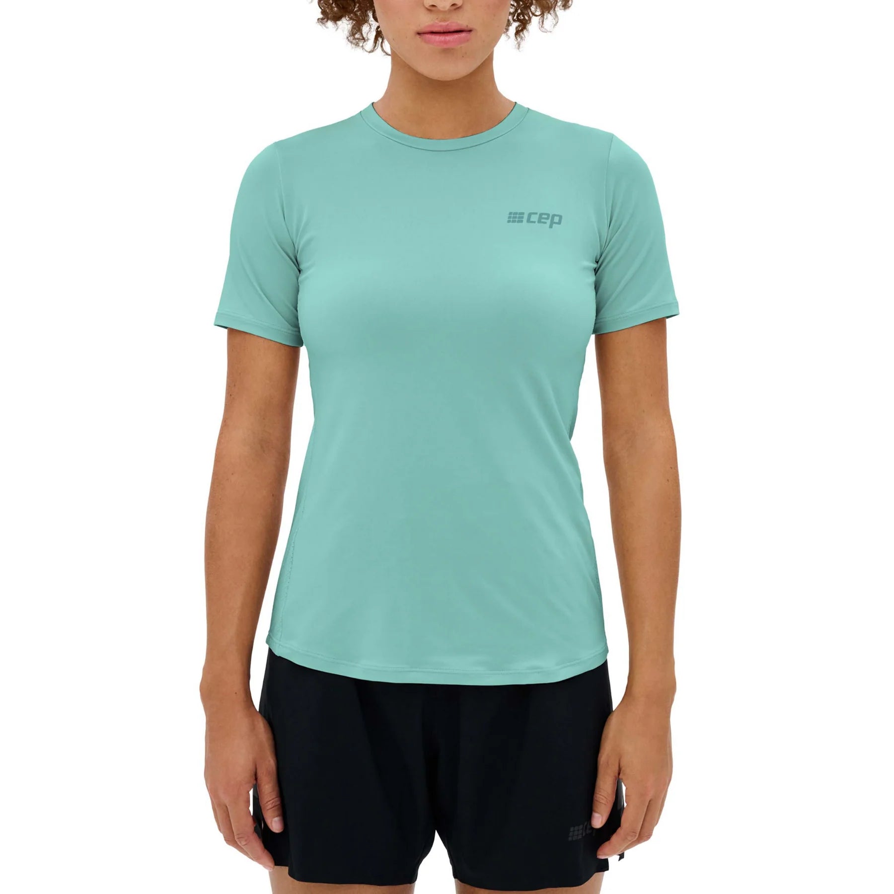 CEP Women's The Run Shirt V5 - Light Blue Round Neck Short Sleeve Running Top for Women | Perfect for Jogging, Gym Workouts & Outdoor Activities