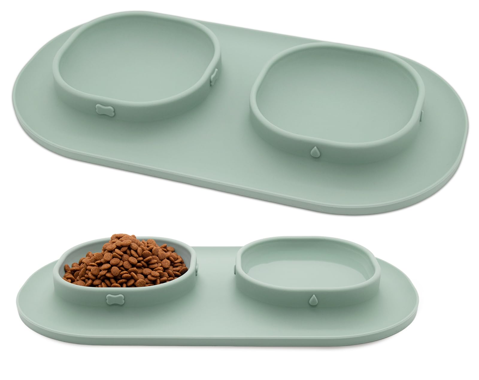 Non-Spill Non-Skid Dog Food & Water Bowls Set with Mat - Perfect for Small, Medium & Large Dogs, Cats & Puppies - Durable Pet Feeder Dishes (Green) - Ideal for Home, Travel & Outdoor Use