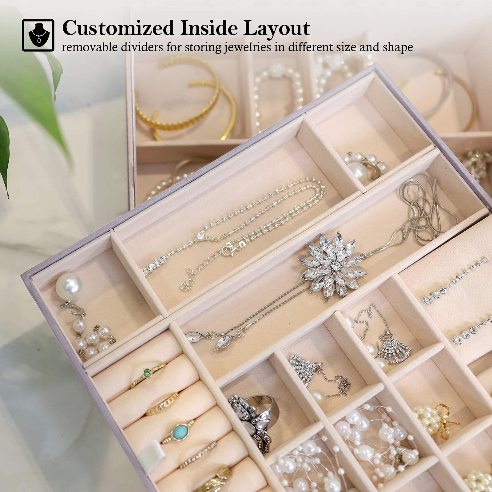 ProCase 6-Layer Large Jewelry Organizer Box for Women - Elegant Jewelry Storage Case with Mirror for Necklaces, Rings, Earrings & Bracelets - Perfect Gift for Girlfriend, Wife, Daughter (Home & Travel Use)