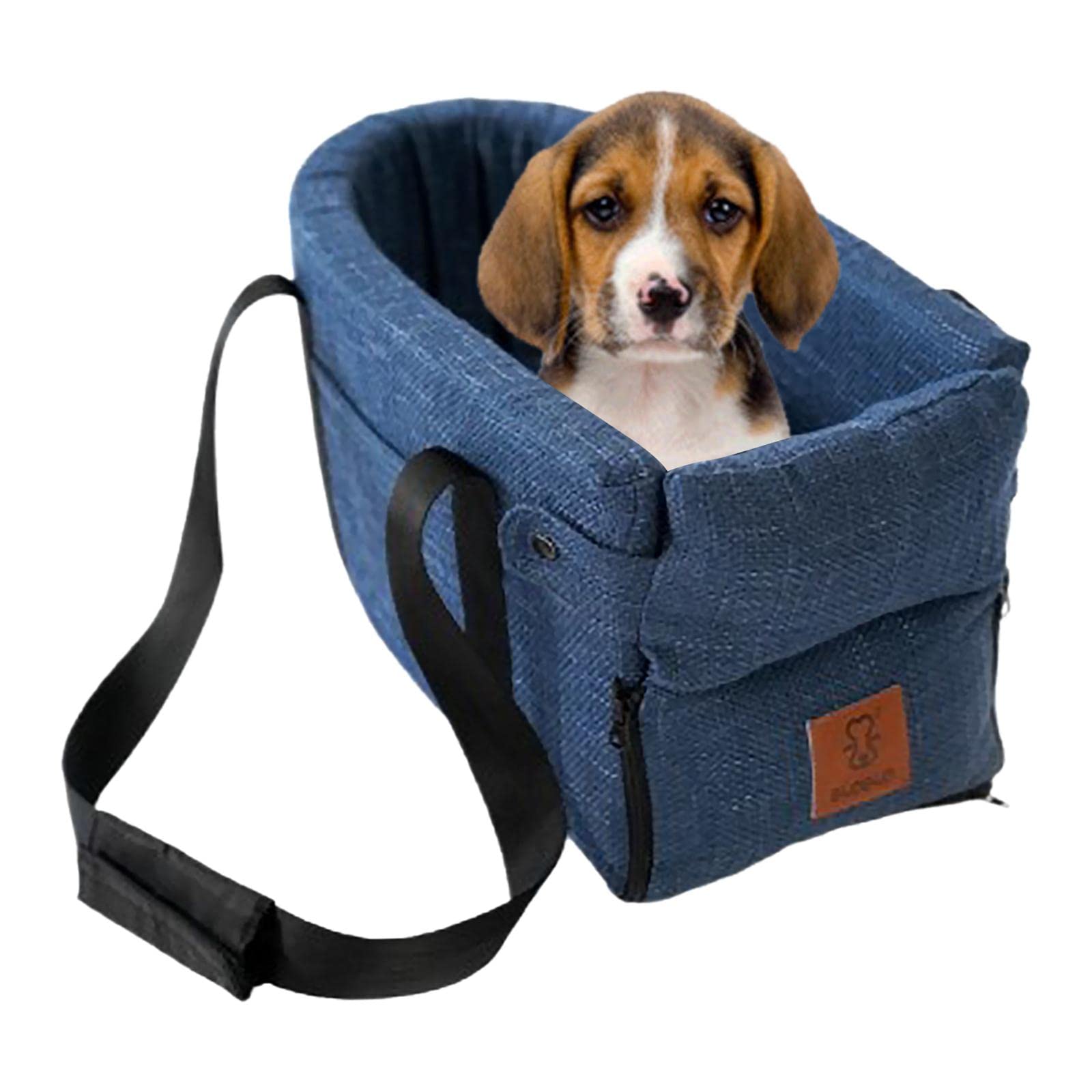 CALANDIS Small Dog Car Seat Pet Carrier - Non-Slip Middle Console Dog Car Seat for Small Dogs, Soft Blue - Perfect for Car Travel & Road Trips with Your Pet