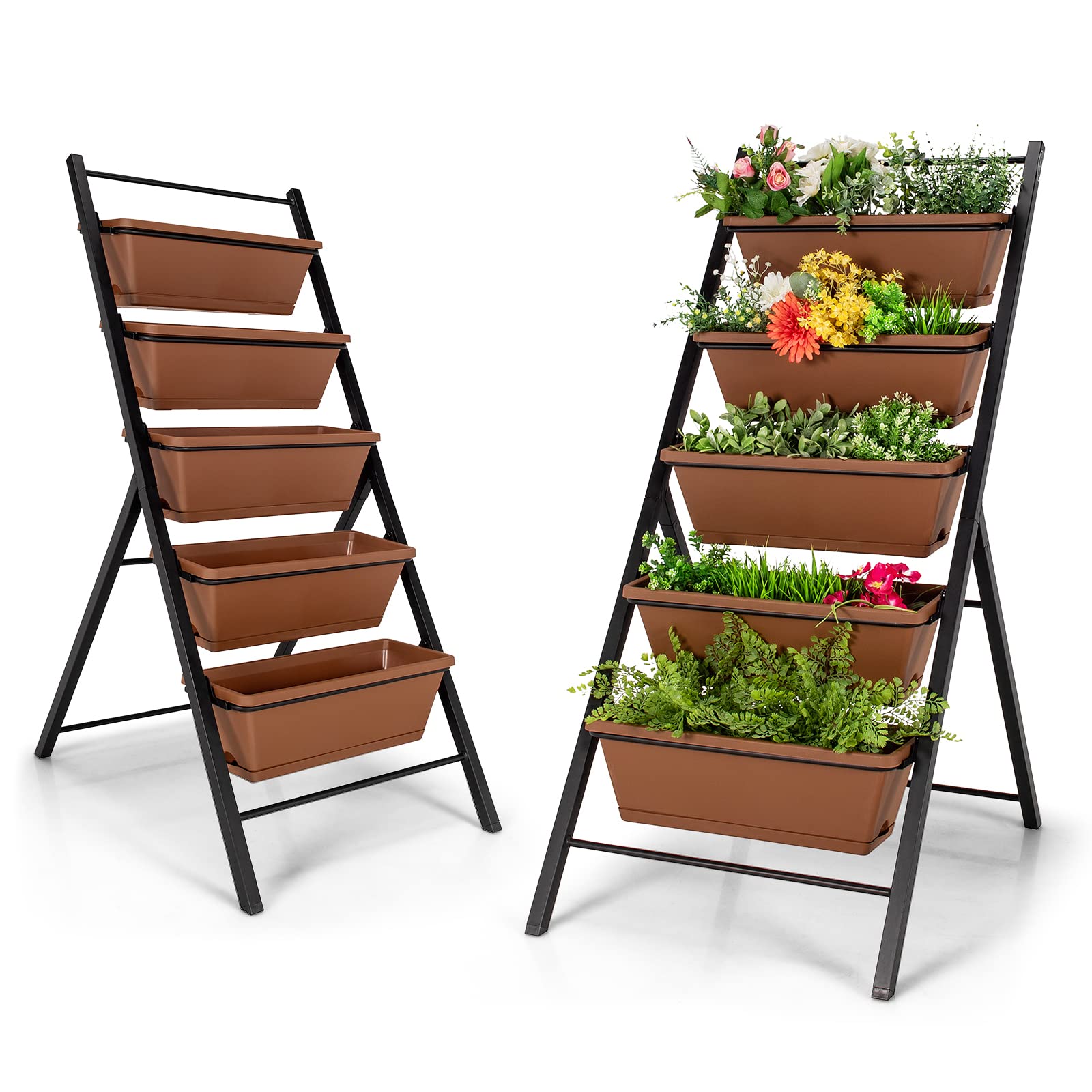 Giantex Set of 2 Vertical Raised Garden Beds - Elevated Planter with Drainage Holes, 5-Tier Freestanding Container for Growing Herbs, Vegetables, Flowers - Perfect for Outdoor, Indoor, Patio & Balcony Gardening