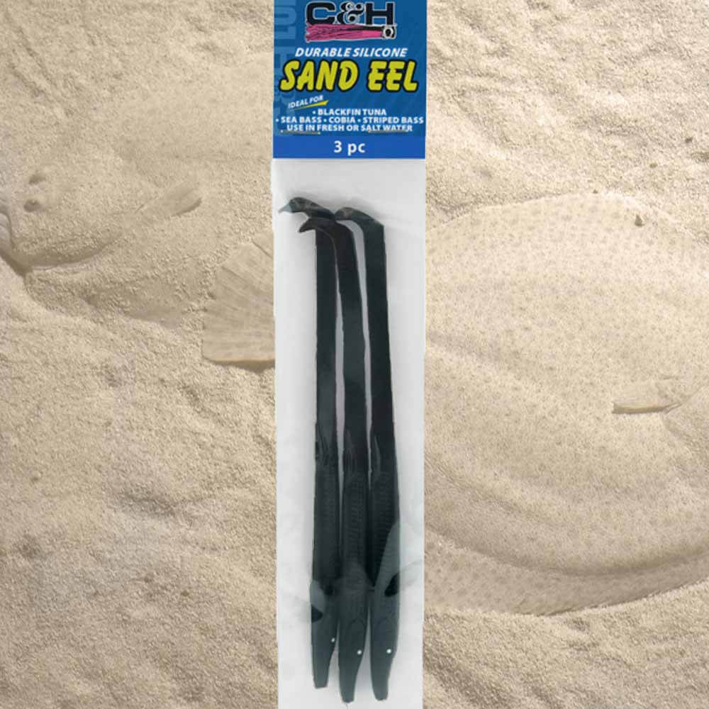 C&H Sand Eel Fishing Lures 6.75 Inch - 3 Piece Set in Black - Saltwater Surf Fishing Lures for Striped Bass, Bluefish & Flounder