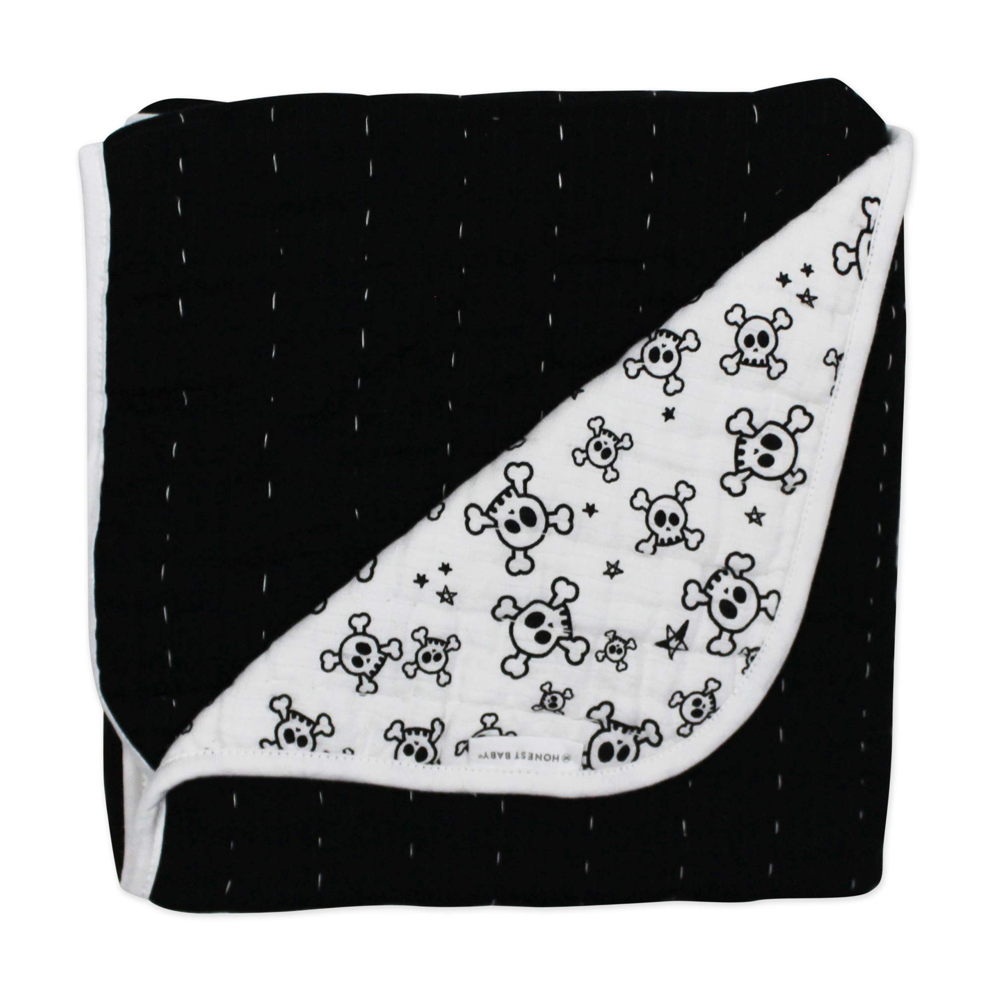 HonestBaby Reversible Organic Cotton Baby Blanket for Boys & Girls - Soft Quilted Infant Blanket, Unisex Tossed Skulls/Black Design - Perfect for Nursery, Stroller & Swaddling (One Size)