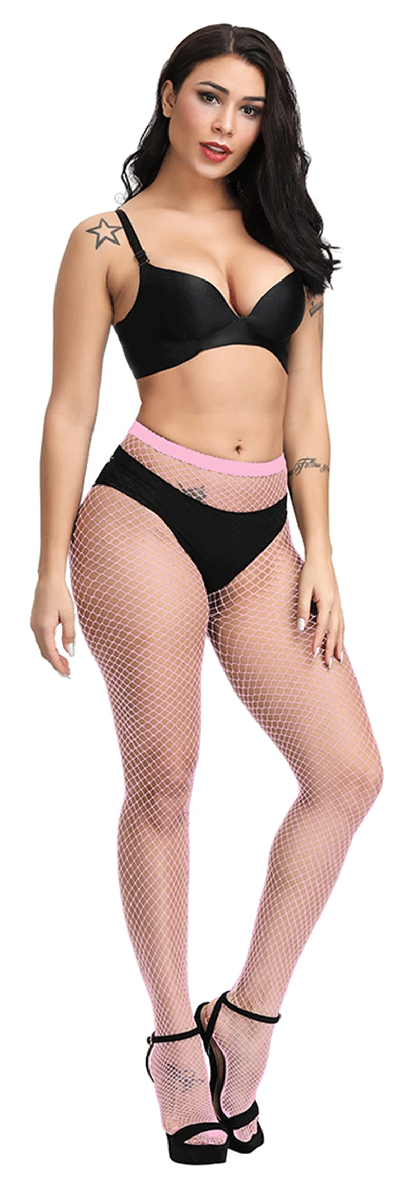 Pareberry Women's High Waisted Fishnet Tights - Sexy Wide Suspender Pantyhose & Thigh-High Stockings for Party, Halloween, Cosplay & Night Out