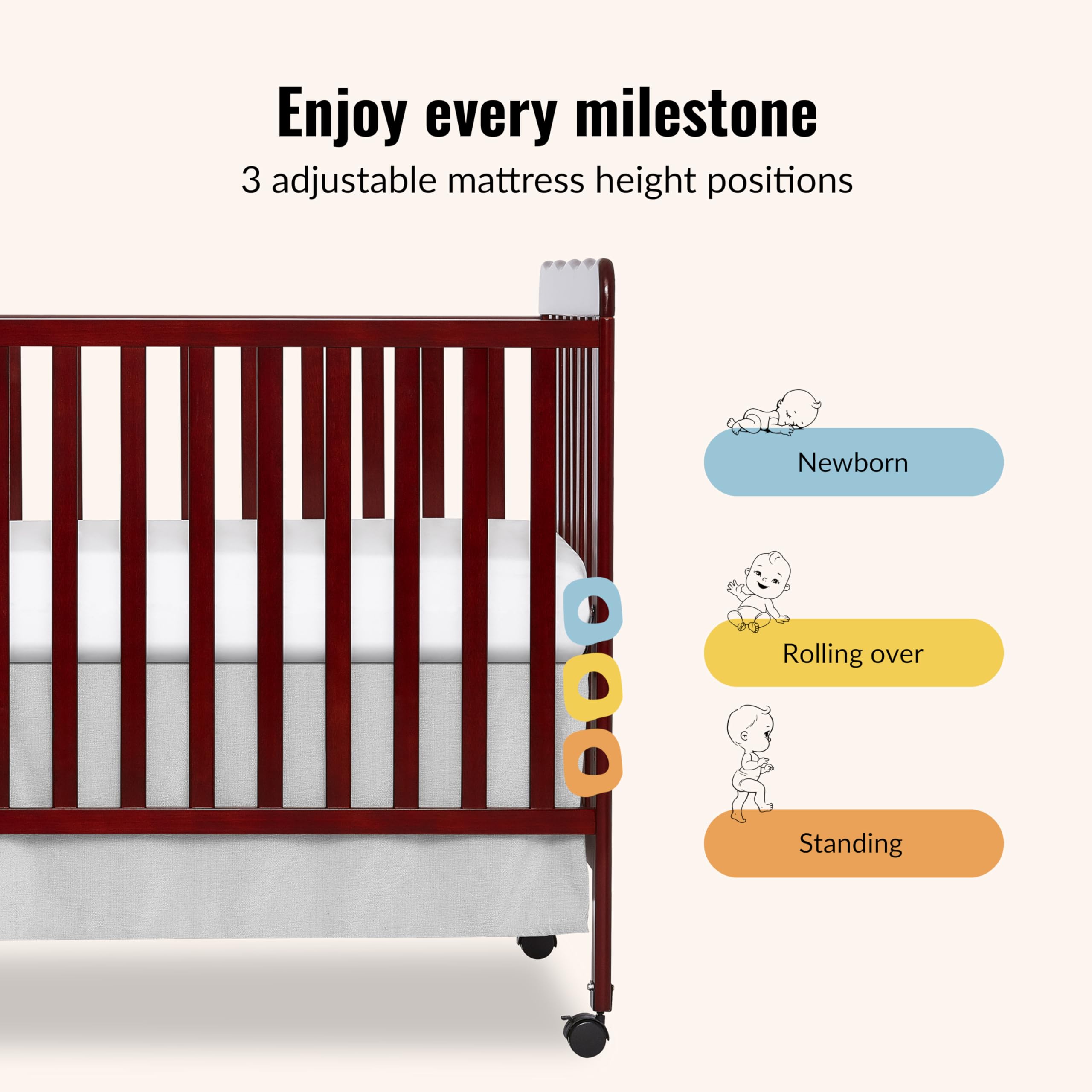 Dream On Me Carson Classic 3-in-1 Convertible Crib - Cherry GreenGuard Gold & JPMA Certified Baby Crib with Locking Wheels | Converts to Toddler Daybed & Kids Sofa | Safe Nursery Furniture for Newborns & Toddlers | Perfect for Baby Rooms, Daycare Centers & Guest Rooms