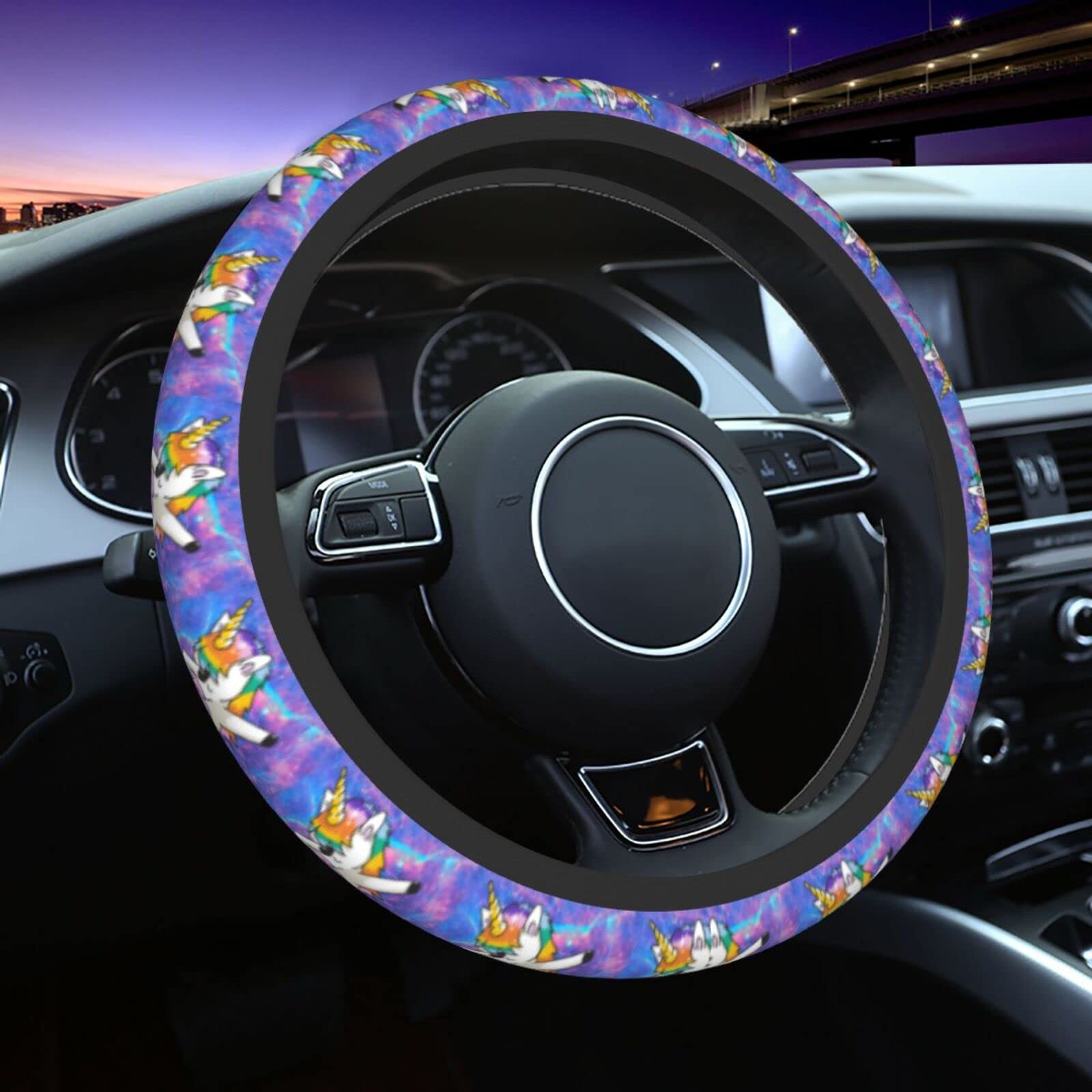 Niqqzit Funny Unicorn Dab Dance Steering Wheel Cover - Anti-Slip, Breathable Car Steering Wheel Protector for 15 Inch Vehicles | Universal Fit for Pickup Trucks, SUVs & Cars | Perfect for Road Trips & Car Enthusiasts