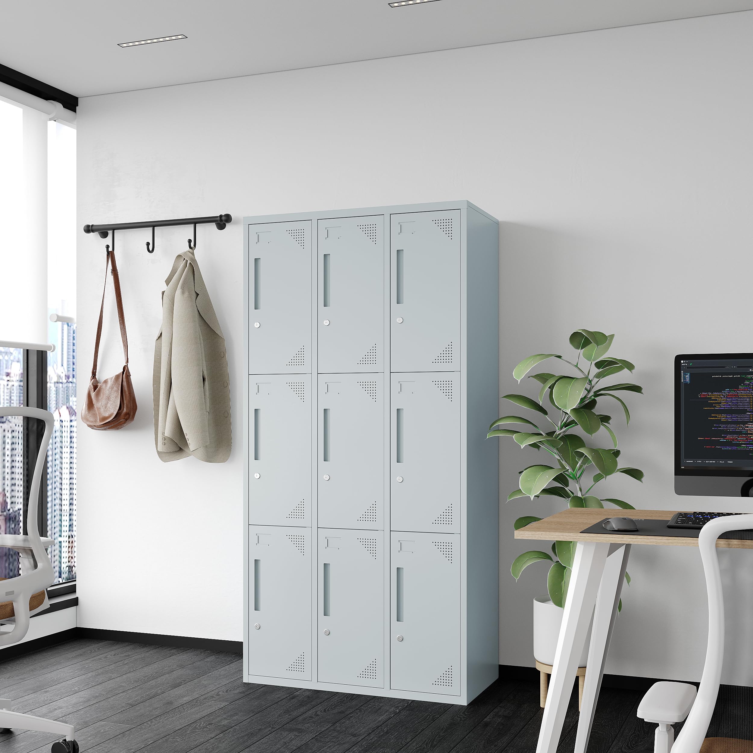 MIIIKO 3-Tier Metal Storage Locker with 9 Doors & Keys - 71
