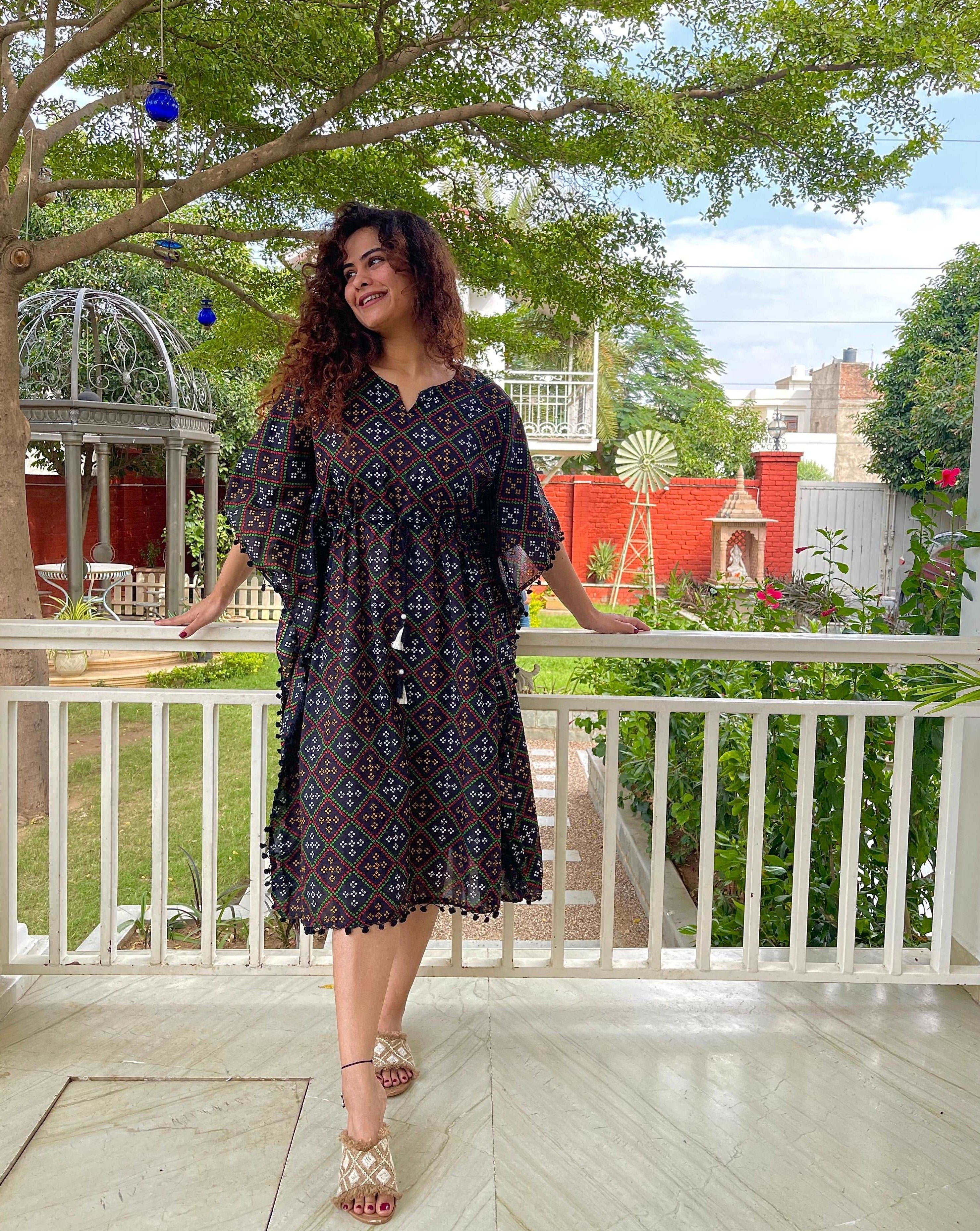 Elegant Black Kaftan Dress for Women - Galaxy Nights Collection | Perfect for Beach Cover-Up, Evening Wear & Boho Fashion
