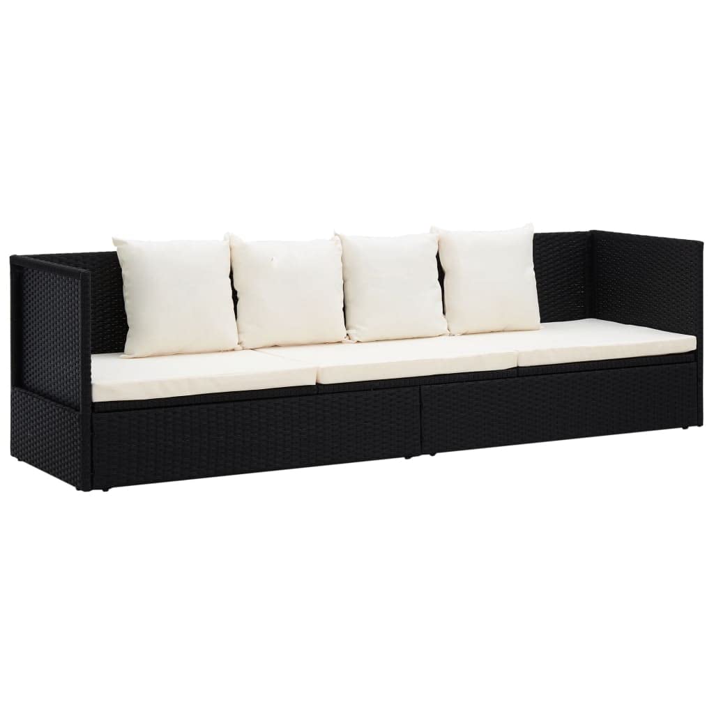 **Adjustable Patio Lounge Bed with Cushion & Pillows - Outdoor Daybed for Poolside, Deck, Backyard - Easy Assembly Black Poly Rattan - Perfect for Sunbathing, Relaxing & Lounging**