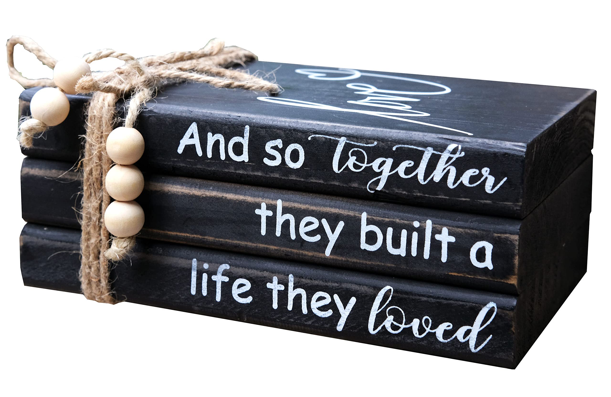 LIVDUCOT Black Farmhouse Book Stack Decor - Wooden Coffee Table & Mantle Decoration (7.5x5x3 inches) - Perfect for Living Room, Office & Wedding Centerpieces