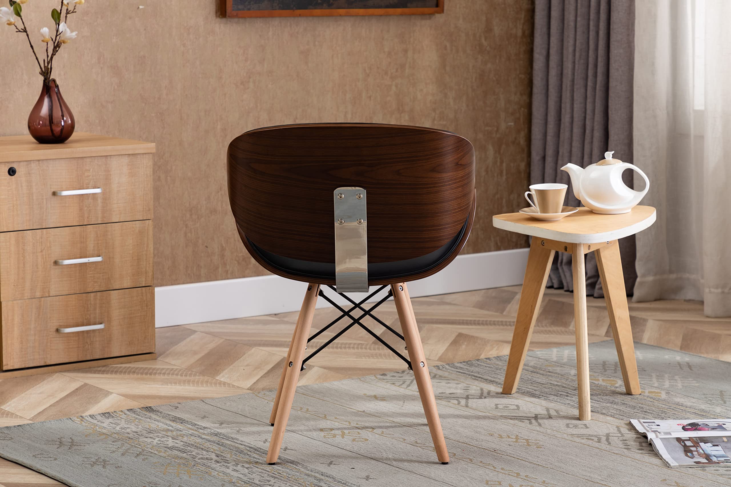 Vanity Art Mid Century Modern Dining Chair - Synthetic Leather Upholstery, Walnut Accent, Curved Back Design - Perfect for Kitchen, Dining Room & Living Room - Comfortable Seating for Home Decor & Entertaining (UC-9B)
