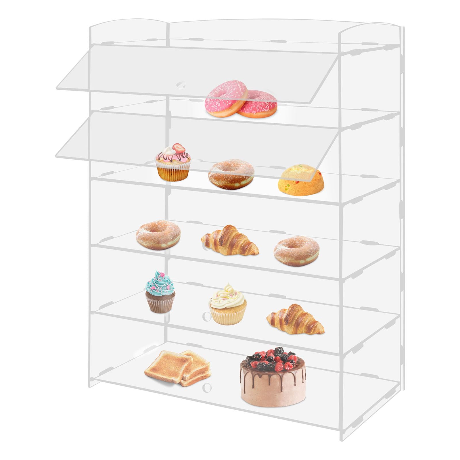 5-Tier Acrylic Display Case for Bakery Pastries, Donuts & Cookies - Countertop Dessert Showcase Shelf - Perfect for Bakeries, Cafes & Retail Stores