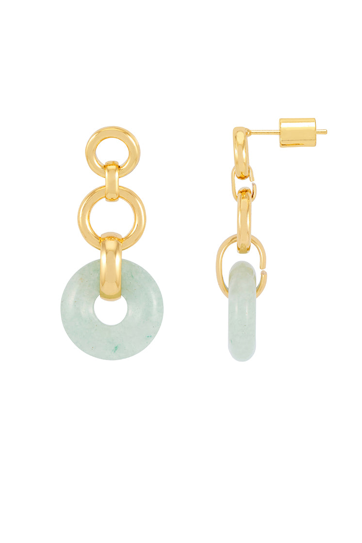 Green Quartz Graduated Round Link Drop Earrings for Women – Elegant Dangle Jewelry for Party, Wedding & Evening Wear