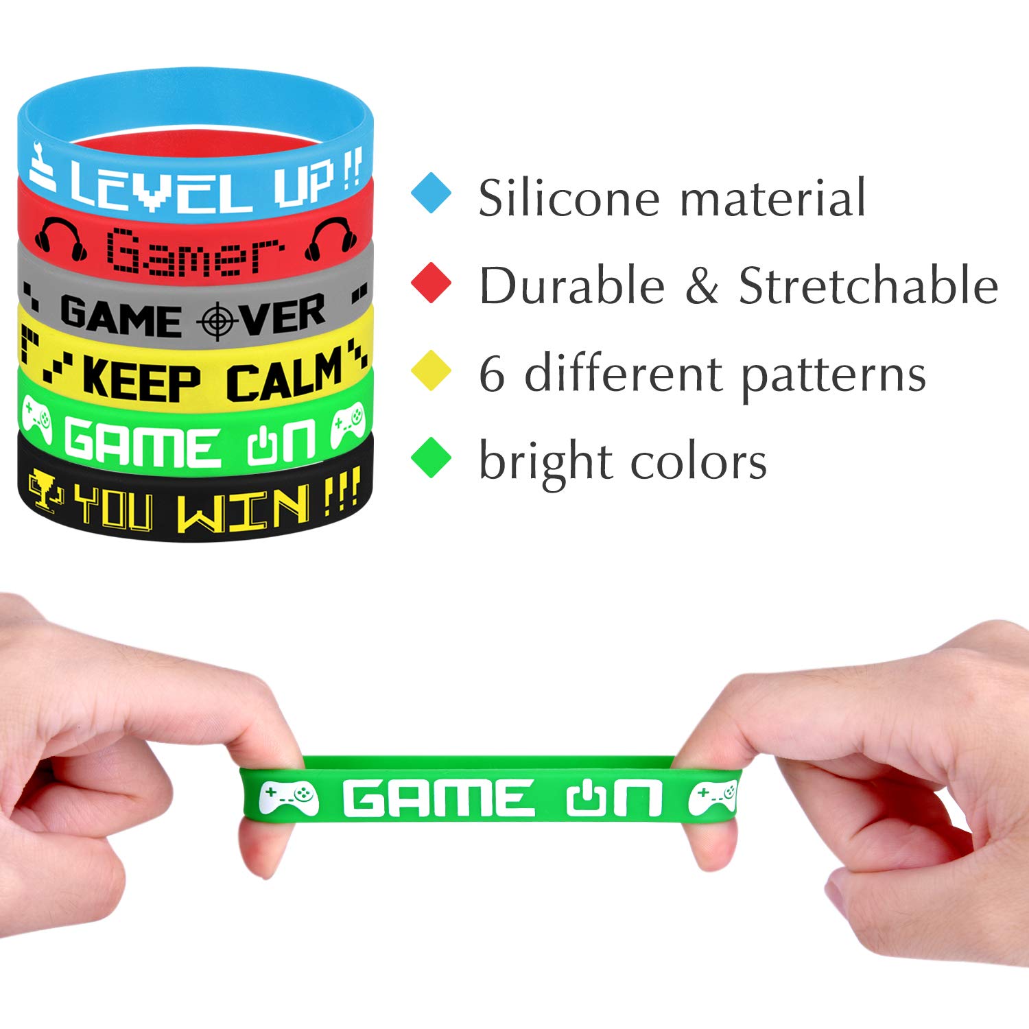 TUPARKA 36 Pcs Video Game Themed Silicone Wristbands - 6 Colorful Styles for Birthday Parties, Baby Showers & Gaming Events - Perfect Party Favors & Giveaways for Kids & Adults