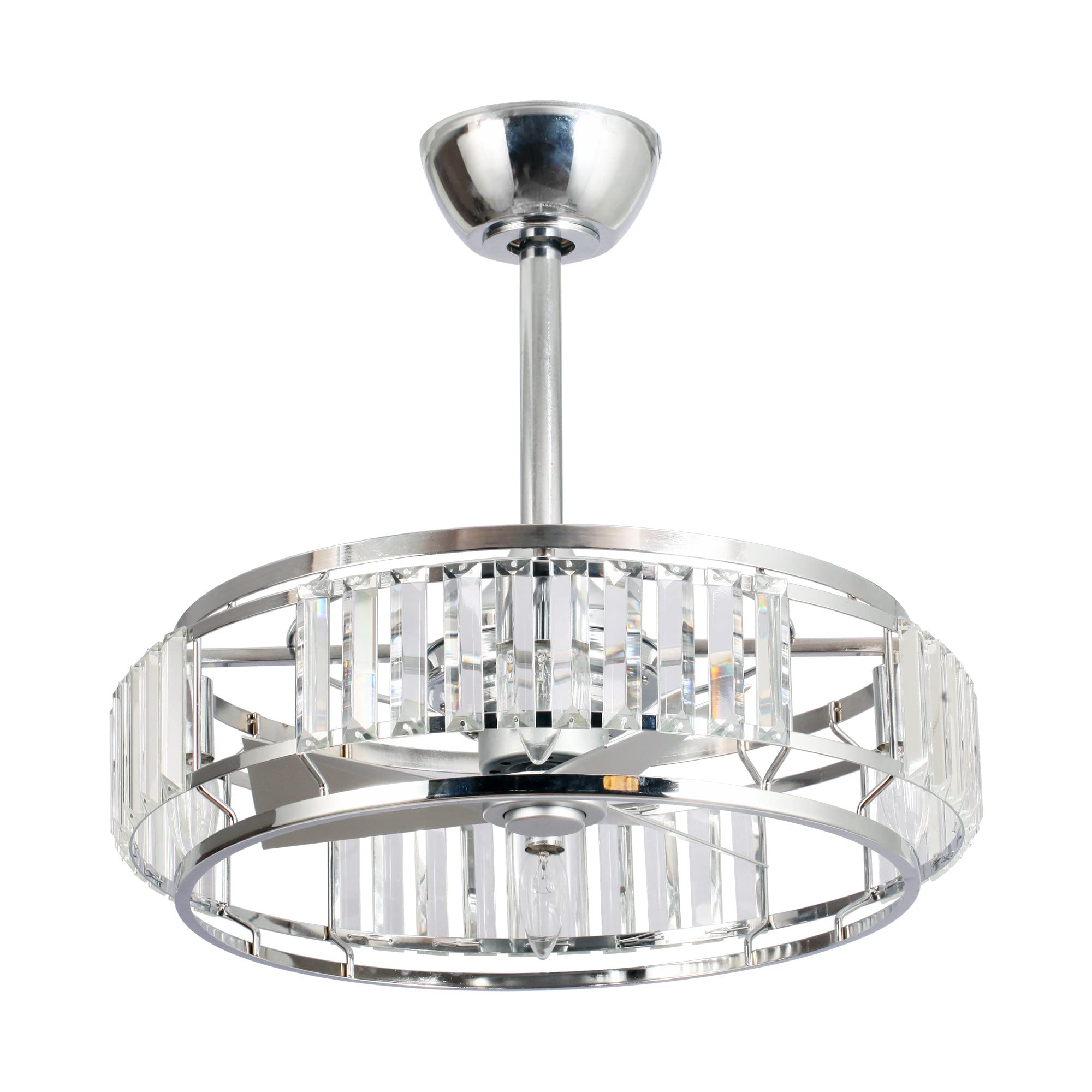 Parrot Uncle 20 Inch Bladeless Ceiling Fan with Lights & Remote Control - Crystal Caged Chandelier Style for Bedroom, Living Room & Dining Room | Energy Efficient & Quiet Operation