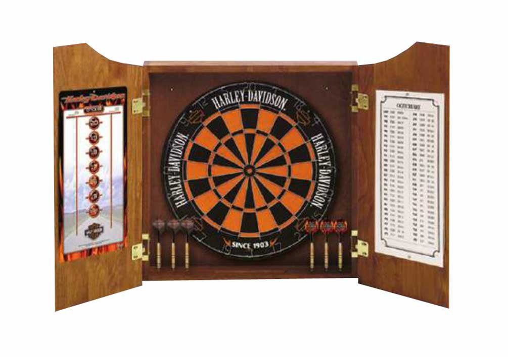 Harley-Davidson 61995 Bar and Shield Dartboard Cabinet Set - Classic American Style Game Room Decor for Man Cave, Basement or Pub Entertainment