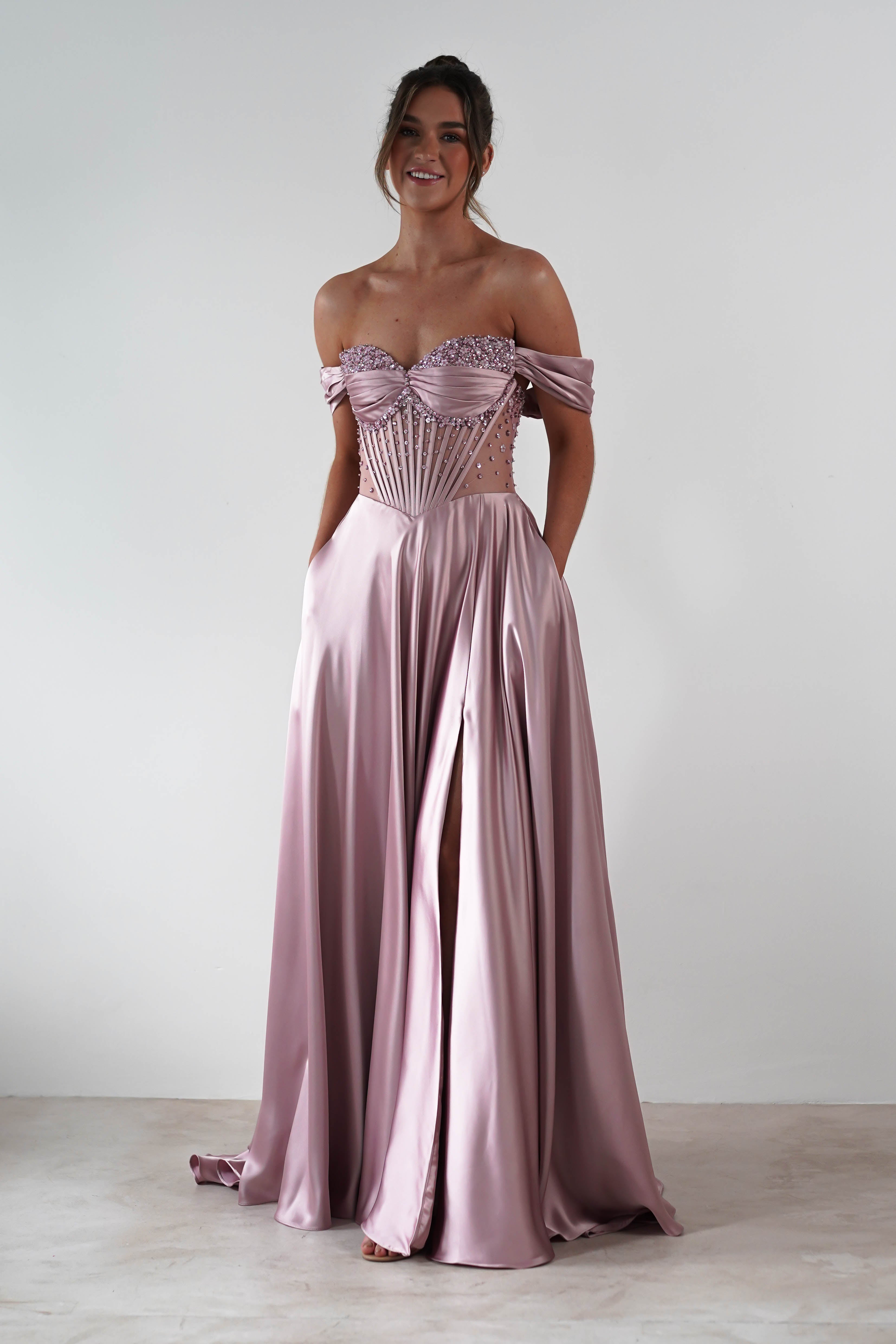 Tullie Satin A-Line Maxi Dress for Women | Elegant Mauve Evening Gown | Perfect for Weddings, Parties & Special Occasions