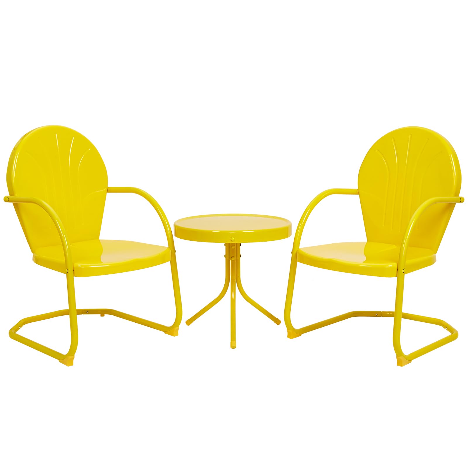Vintage 3-Piece Outdoor Bistro Set - All-Weather Metal Patio Furniture with 2 C-Spring Chairs & Round Table for Porch, Garden, Balcony - Perfect for Morning Coffee & Outdoor Dining (Yellow)