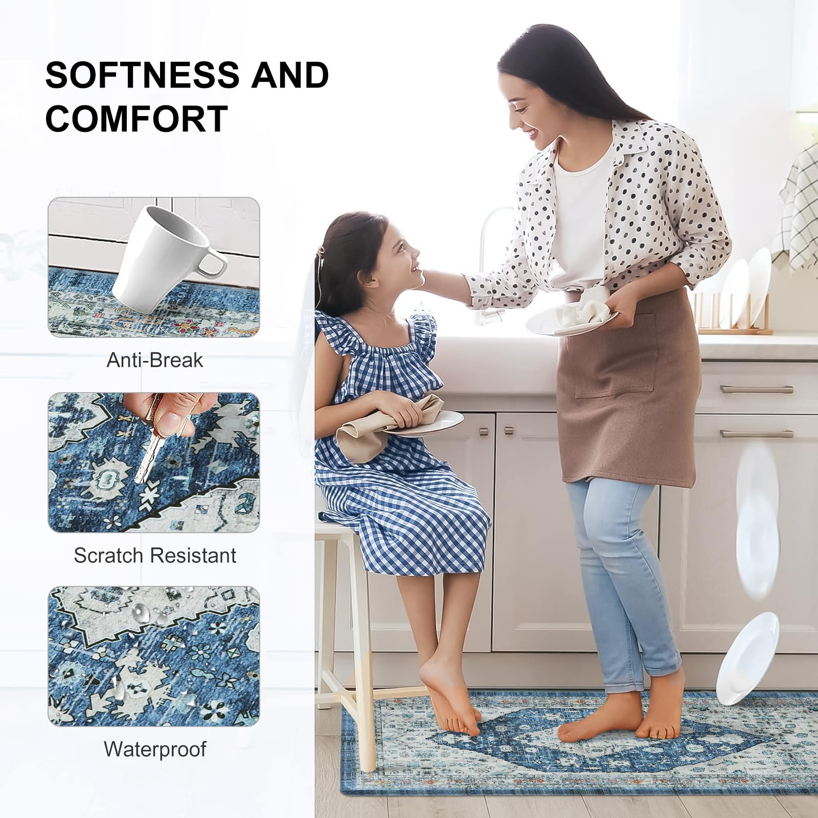 Collive Boho Kitchen Rugs Set of 2 - Non-Slip Anti-Fatigue Floor Mats with Cushioned Support, Waterproof Heavy Duty Foam Mats for Kitchen, Standing Desk, Sink & Laundry Areas (17
