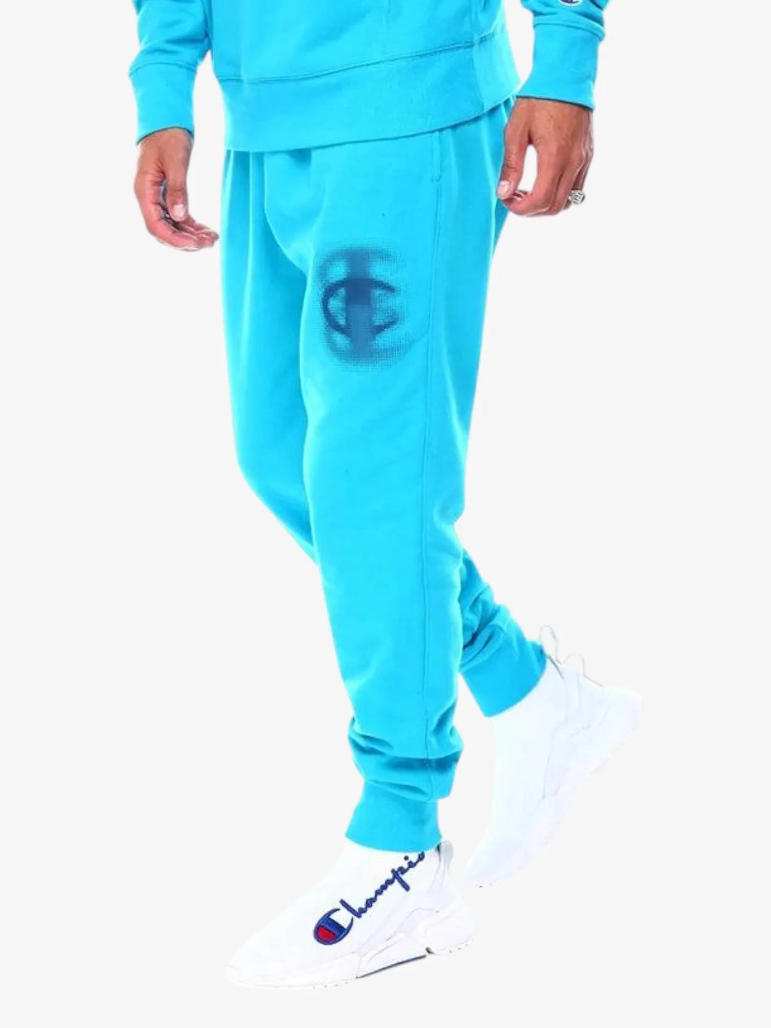 Champion Classic Fleece Sweatpants with Blur Logo - Turquoise Blue Joggers for Men & Women | Comfortable Lounge Pants for Home, Gym, and Casual Wear