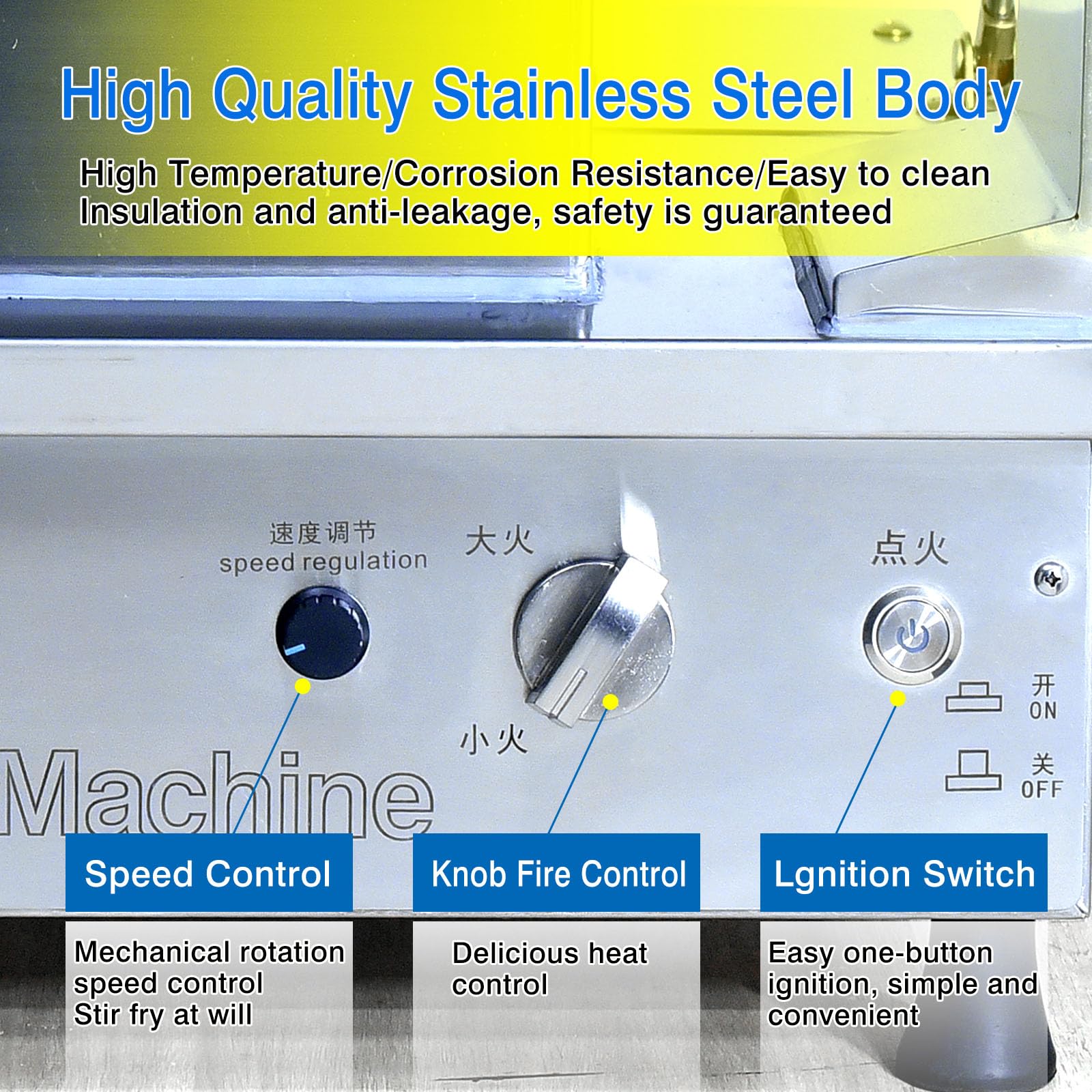 Automatic 360° Stir Fry Cooker with Water Spray - Drum Type Auto Cooking Wok Machine for Natural Gas Countertop - Perfect for Home Kitchens & Commercial Restaurants