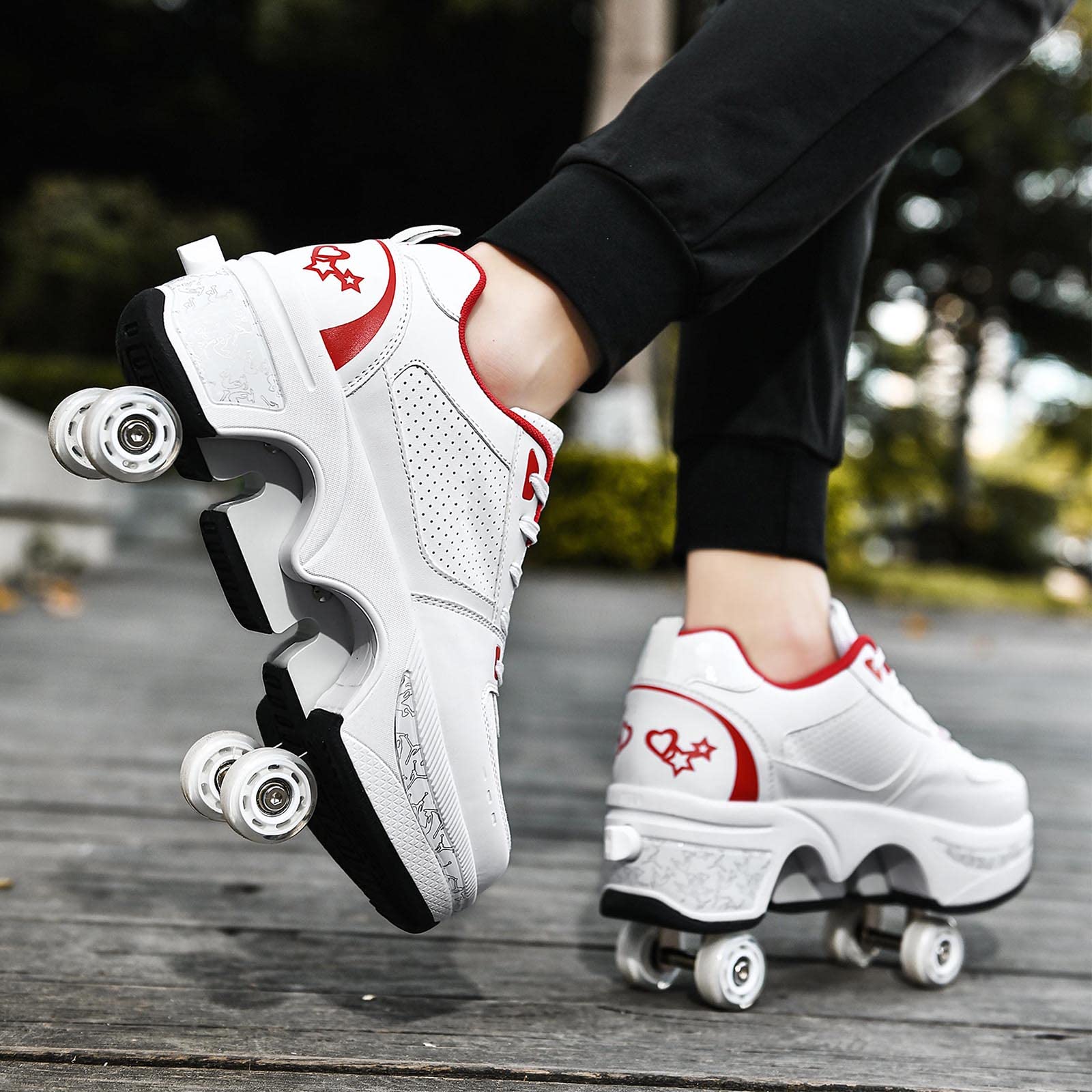 Women's & Kids' Convertible Roller Skate Shoes - 4 Wheel Adjustable Roller Skates Sneakers for Girls & Boys | Outdoor, Indoor, Park & Rink Skating Fun