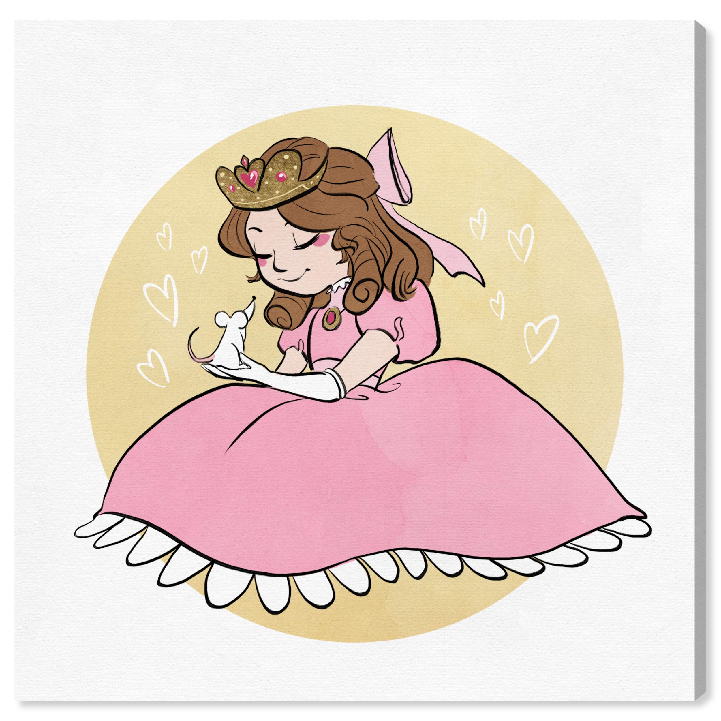 Precious Princess Fantasy Wall Art Canvas Print - 12x12 Inch Pink & Yellow Home Decor by Oliver Gal Artist Co. - Perfect for Nursery, Bedroom & Kids Room Decor