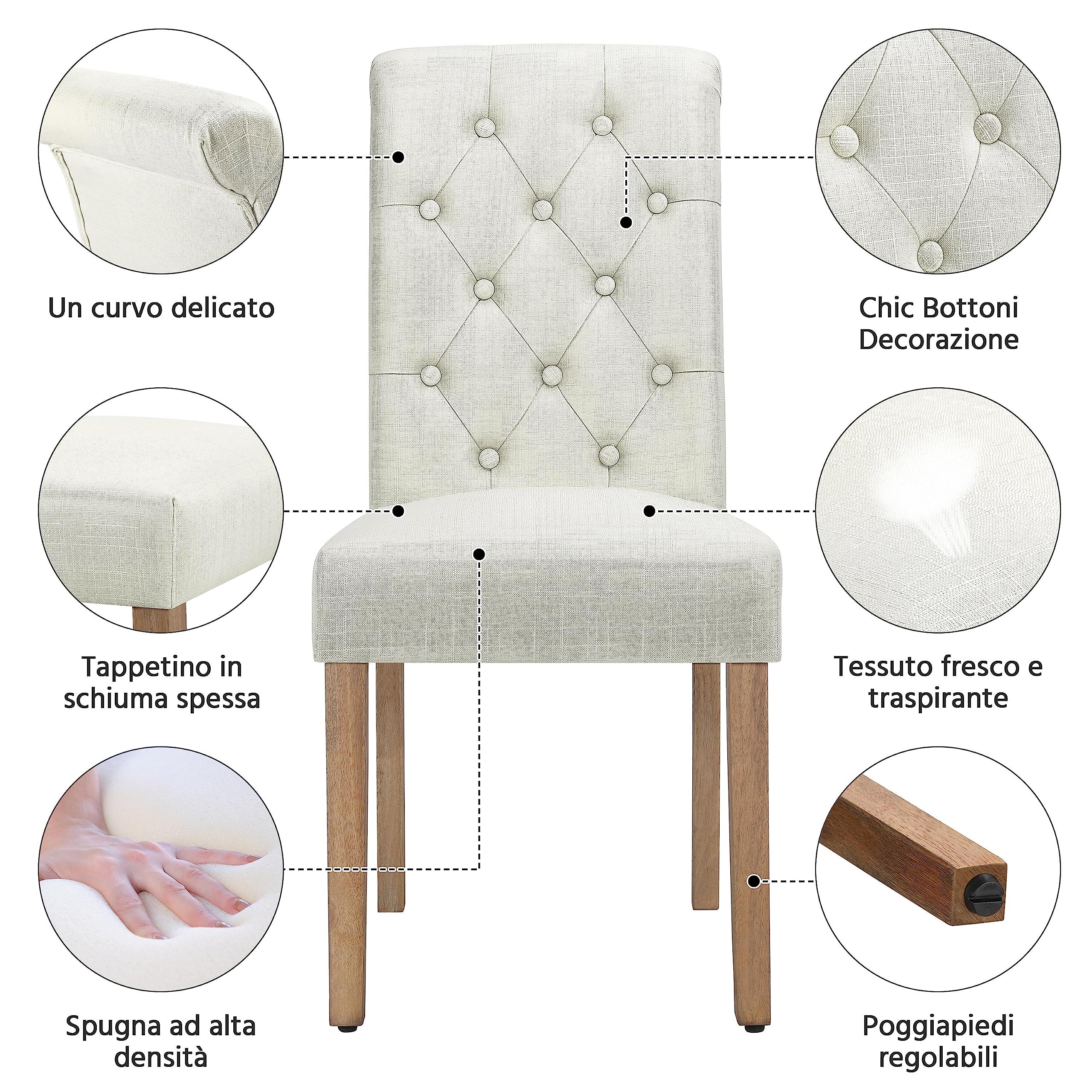 Yaheetech 2-Pack Upholstered Dining Chairs - Padded Kitchen Chairs with Back Support for Home & Restaurant - Beige Fabric Seats - Perfect for Dining Rooms, Kitchens, and Casual Restaurants