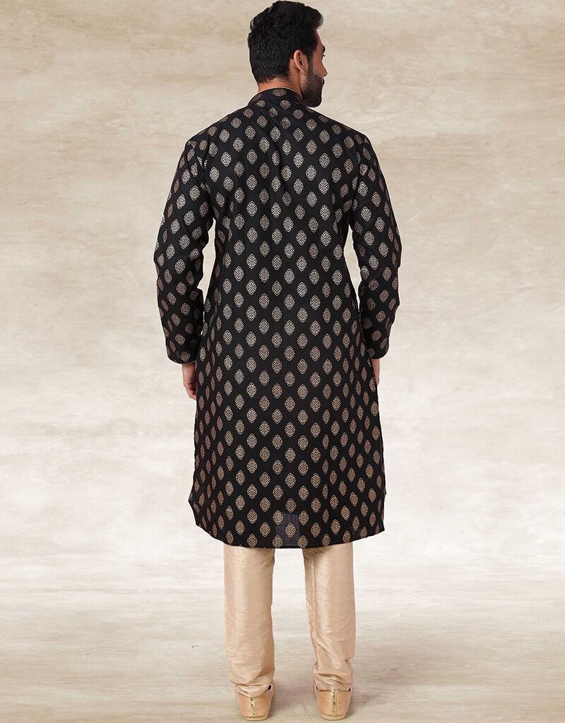 Handloom Black Cotton Kurta with Chudidaar - Traditional Indian Ethnic Wear for Festivals, Weddings & Casual Outfits