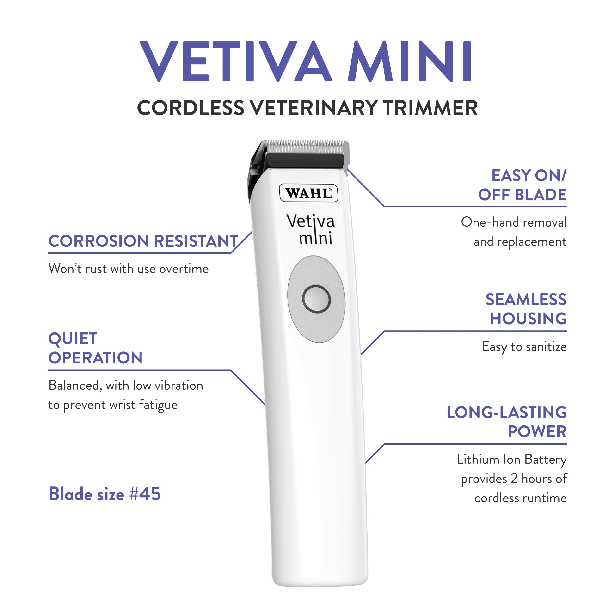 WAHL Professional Cordless Pet Trimmer for Dogs & Cats - Mini Veterinary Grooming Clipper (#88420) - Safe & Quiet for Small Pets - Perfect for Home Grooming, Trimming & Styling - White