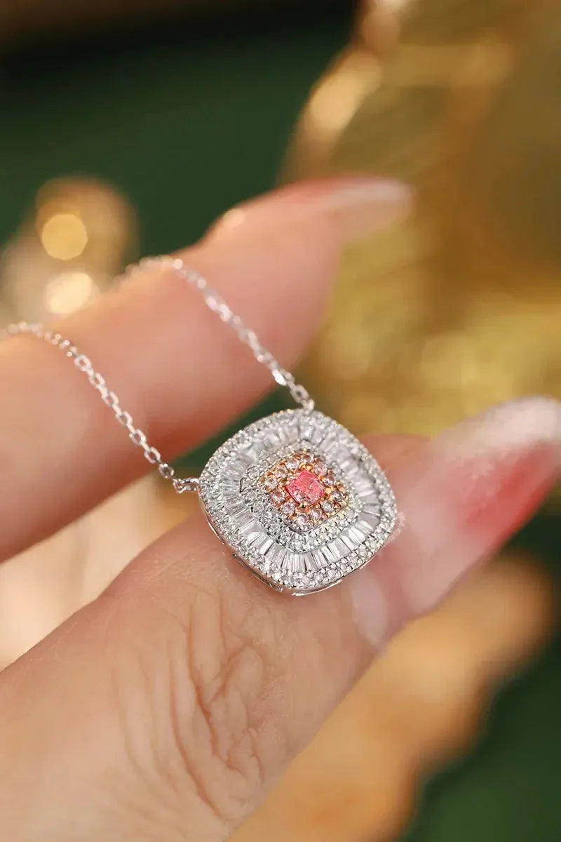 18K White Gold Pink Diamond Pendant Necklace for Women - Square Cut Shiny Real Natural Diamond Jewelry - Perfect for Parties, Weddings & Special Occasions