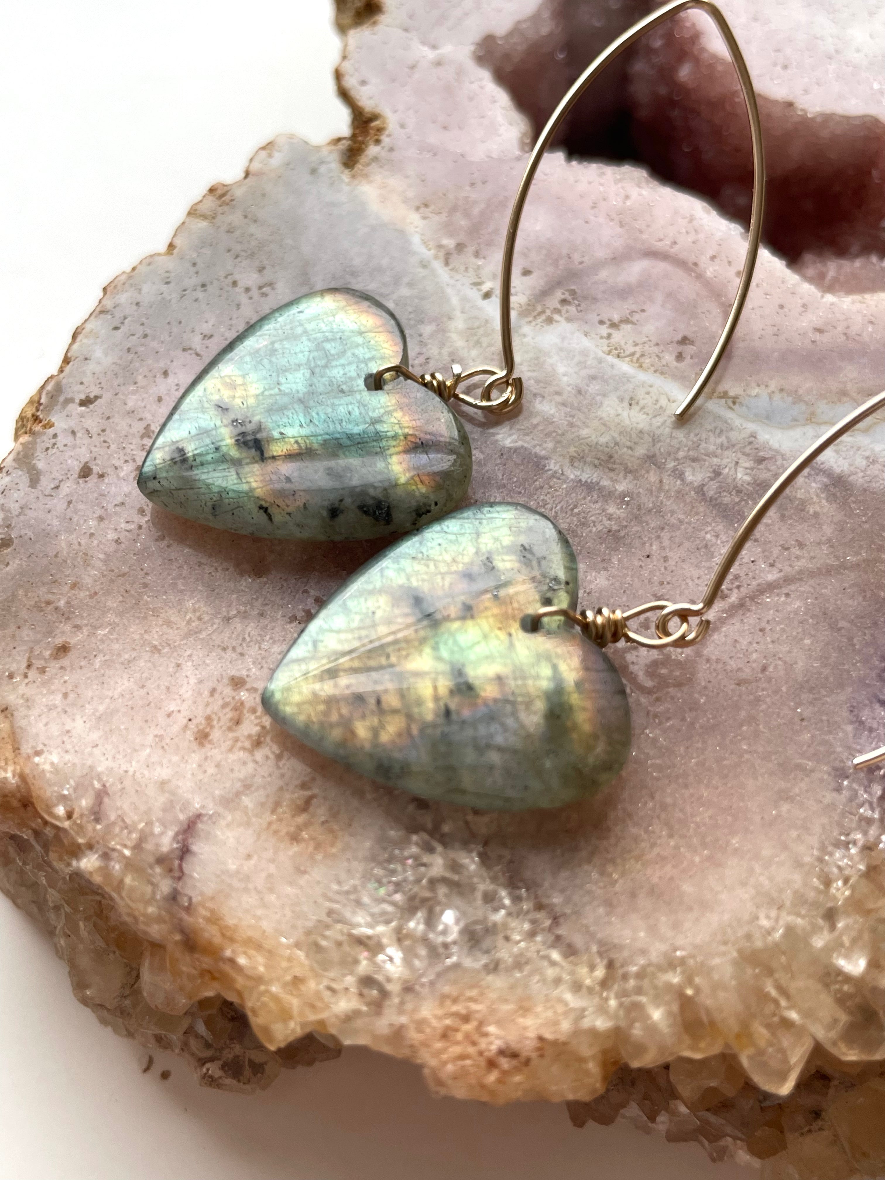 Gold Labradorite Dangle Drop Crystal Earrings for Women - Elegant Bohemian Jewelry for Party, Wedding & Everyday Wear